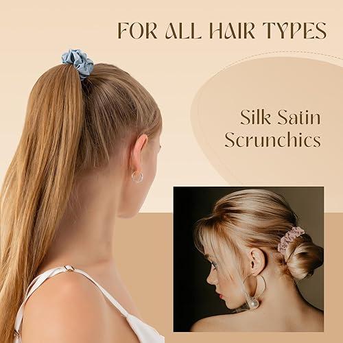 Miniatura 10 de Coleteros para mujer, bandas elásticas de satén de seda, bandas elásticas para el cabello, soporte para cola de caballo adecuado para cabello grueso