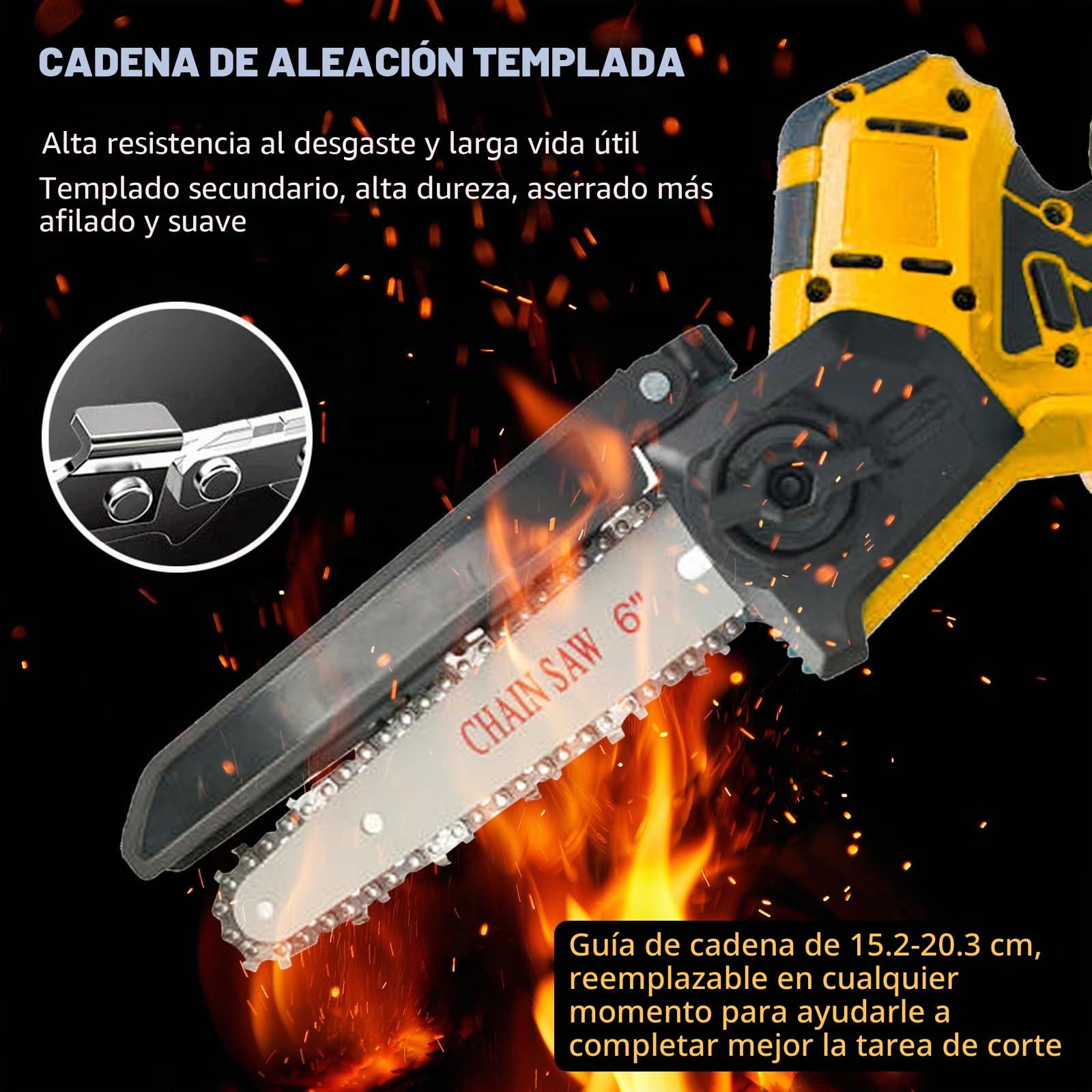 Mini Motosierra Bateria, 8 & 6 Pulgadas Motosierra Eléctrica Bateria | Motosierra Eléctrica Portátil Inalámbrica Compatible con Dewalt 20V Batería, con 4 Cadenas, para Podar Ramas (Sin batería)