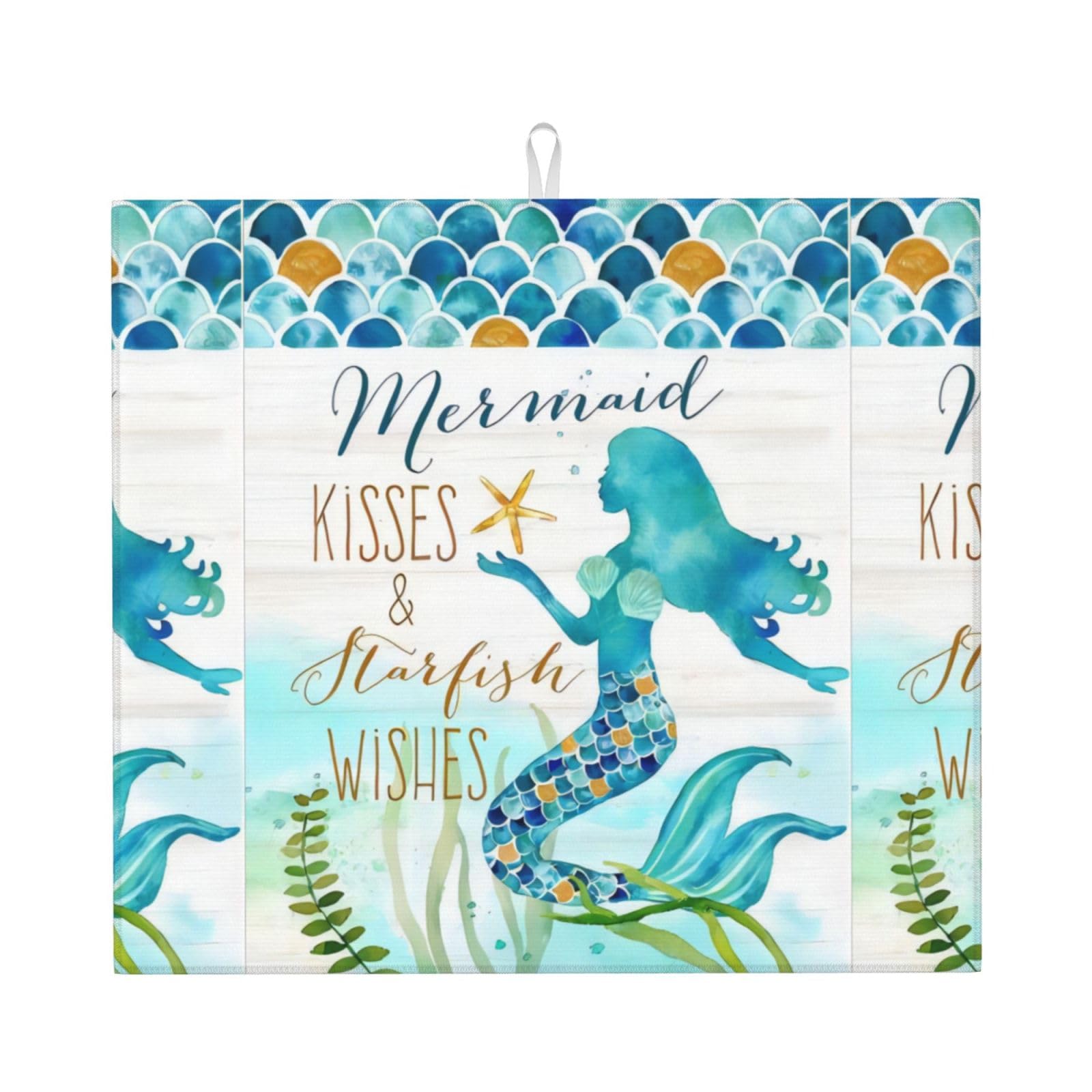 Yyhhaofa Black Mermaid Prints Kitchen Drying Mat – Absorbent Dish Throw For Countertops, Non-Slip Quick-Dry Layer With Stylish Prints