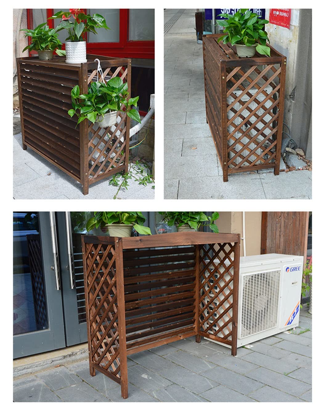 CENAP Air Conditioner Fence Screen, Mower Cover, Outdoor Air Conditioner Cover For Heat Pump, Solid Wood, Anti-corrosion, Shelf Plant Storage (Size : 110x51x85cm)
