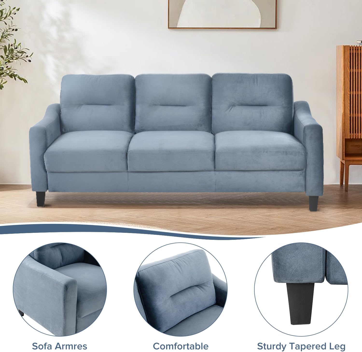 Sectional Sleeper Sofa, L Shaped Pull Out Couch with Storage Chaise and 3 Removable Back Cushion for Living Room, 77", Blue Grey