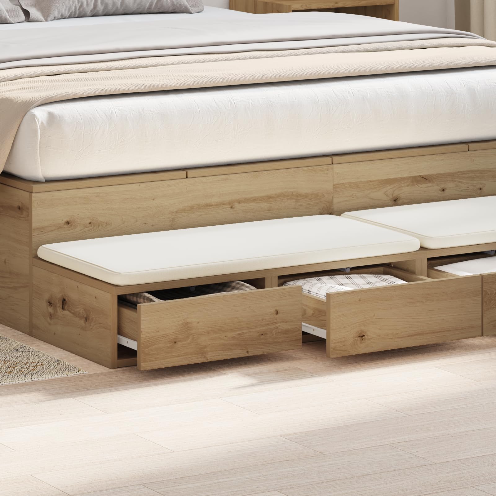 Cajones de cama de roble Artisan mesitas de noche para dormitorio 160 x 36,5 x 16,5 cm, material de madera