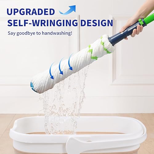 Miniatura 2 de BOOMJOY Trapeador giratorio con sistema de autoescursión para limpieza de pisos, almohadilla para fregar para manchas difíciles, mango largo de 53
