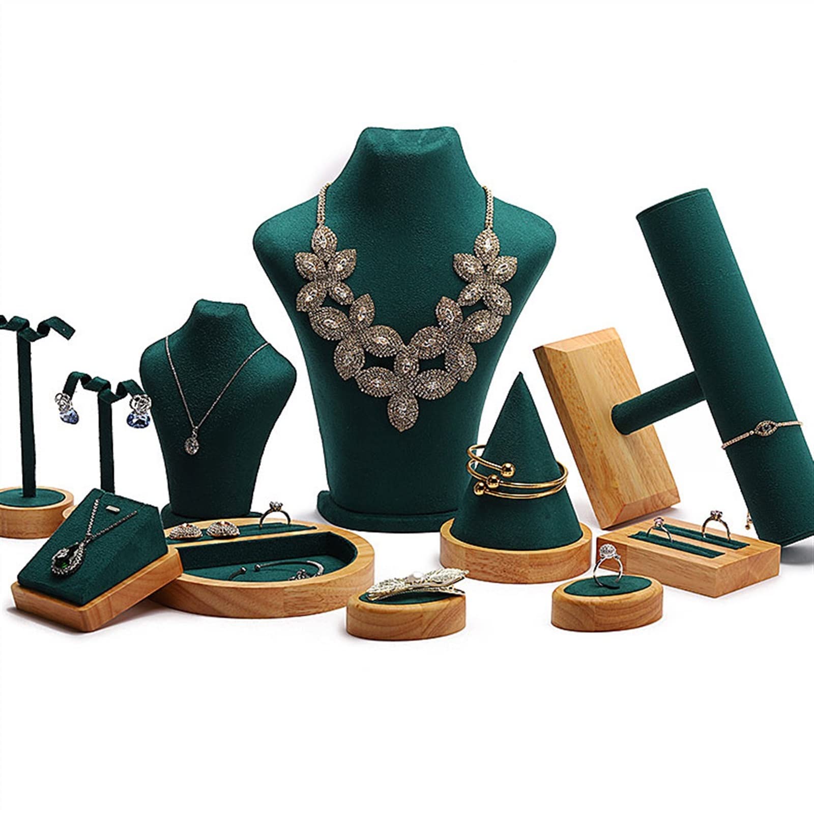 LLXYWJ Schmuckständer, eleganter 3D-Halsketten-Schmuckständer aus grünem Samt, Modell-Büstenständer für Zuhause und Geschäft, Halsketten-Anhänger-Schmuckständer (eine Farbe).