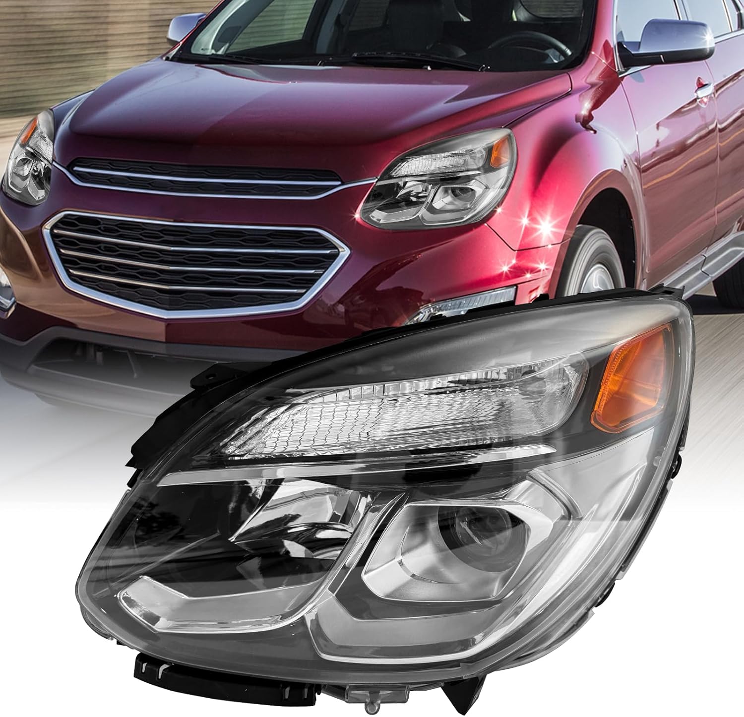 Headlight Assembly Compatible with 2016 2017 Chevy Chevrolet Equinox Halogen Headlamp Replacement 84009752 23342703 GM2502424 Head Light (Driver Left Side)