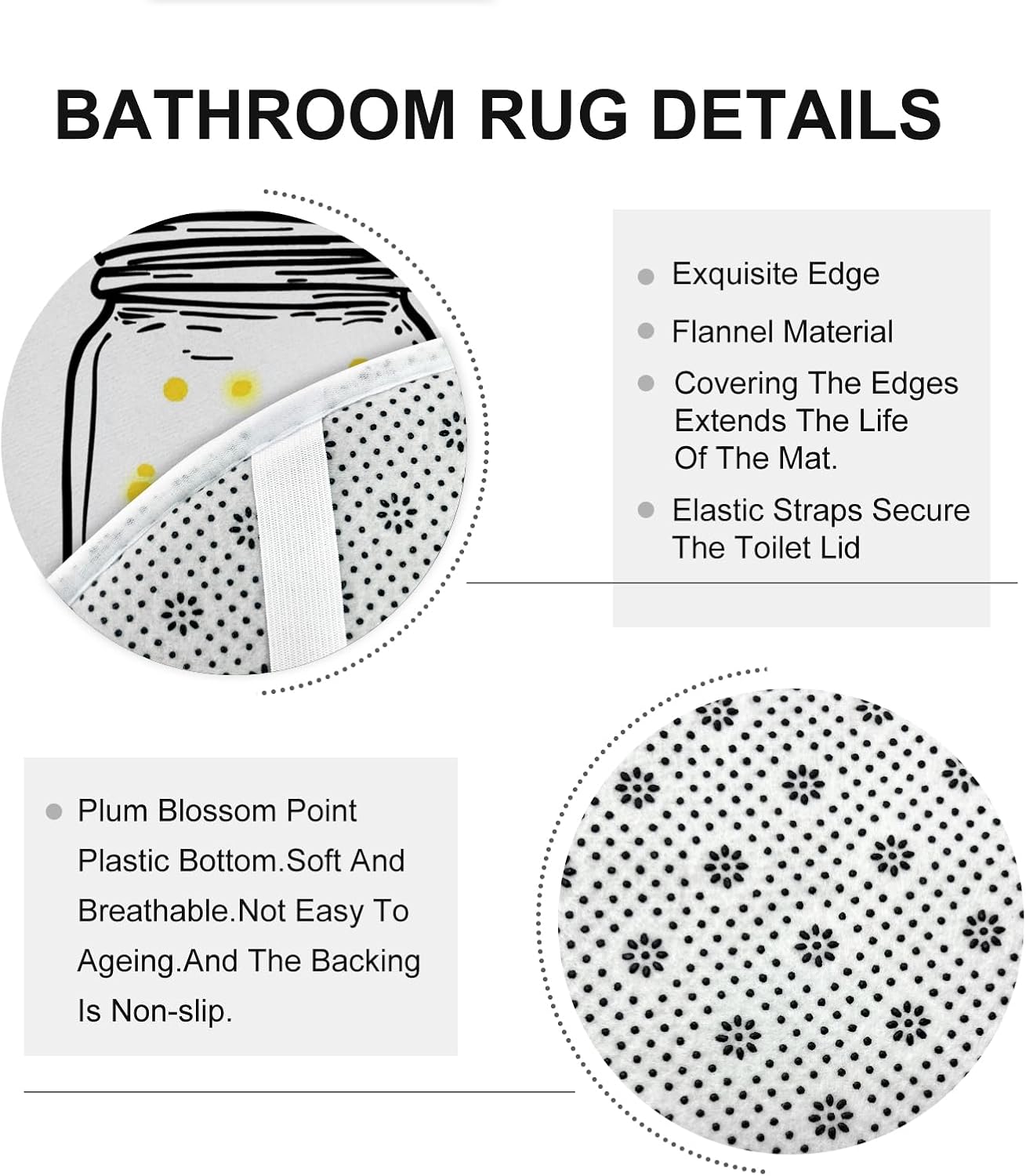 4PCS Kids Watercolor Firefly Bathroom Accessory Sets with Non-Slip Rug, U Shape and Toilet Lid Cover Mat, Funny Cute Insect Bathroom Decorative-72''x72''