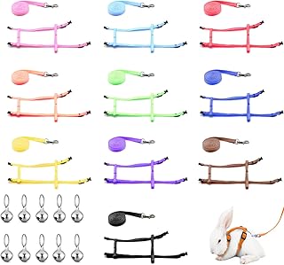10 Pcs Rabbit Harness, Adjustable Rabbit Harness Leash, Soft Leash Lead Color Rabbit Vest for Pet Safety Walk Running Jogging with 10 Small Bell for Rabbits Bunny Ferret Small Animals
