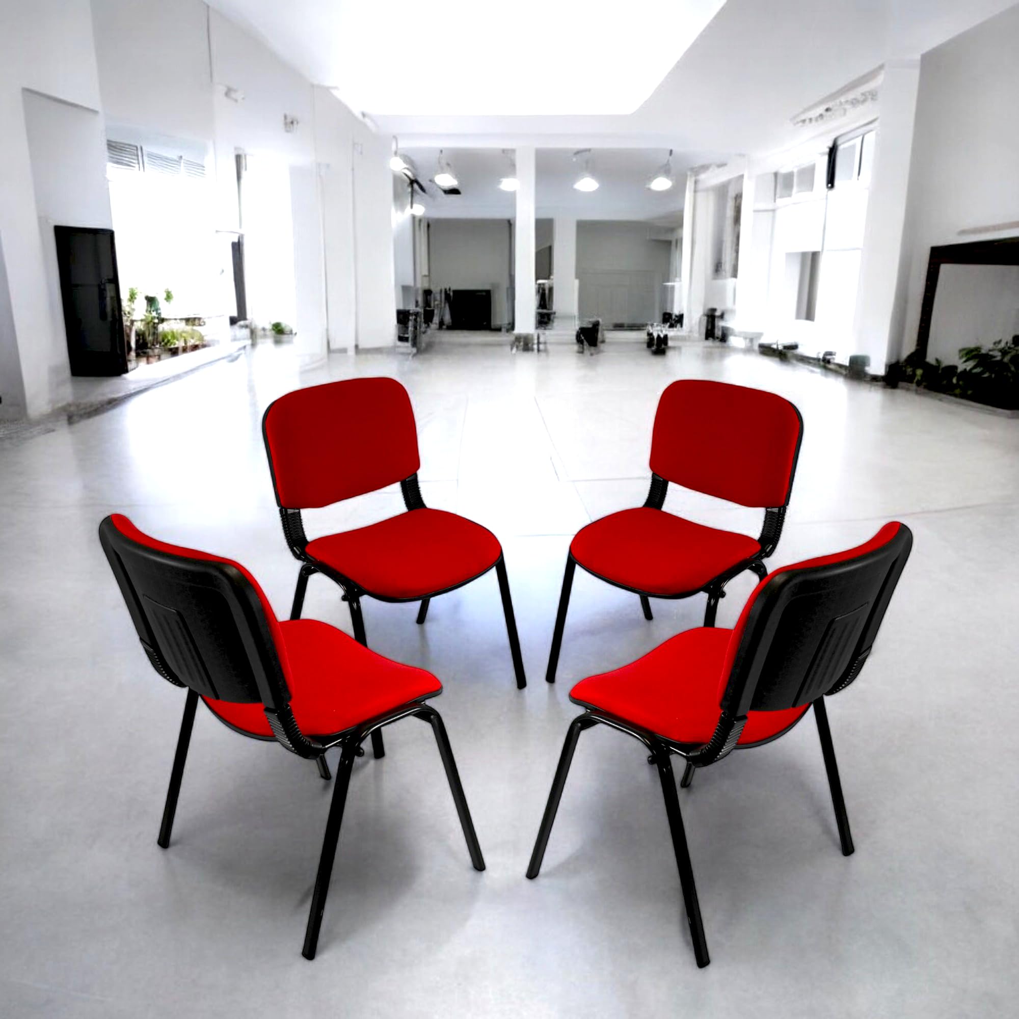 Meta Office Heavy Duty Stackable Guest & Reception, Office Chairs for home, Black Frame (4, Red)