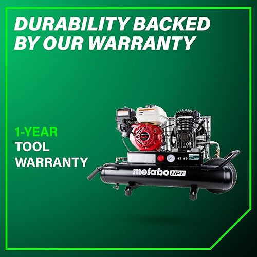 Miniatura 11 de Metabo HPT Compresor de aire con ruedas alimentado a gas, 8 galones, 116 a 145 PSI, Grado Profesional, Motor Honda GX, Cilindro de hierro fundido