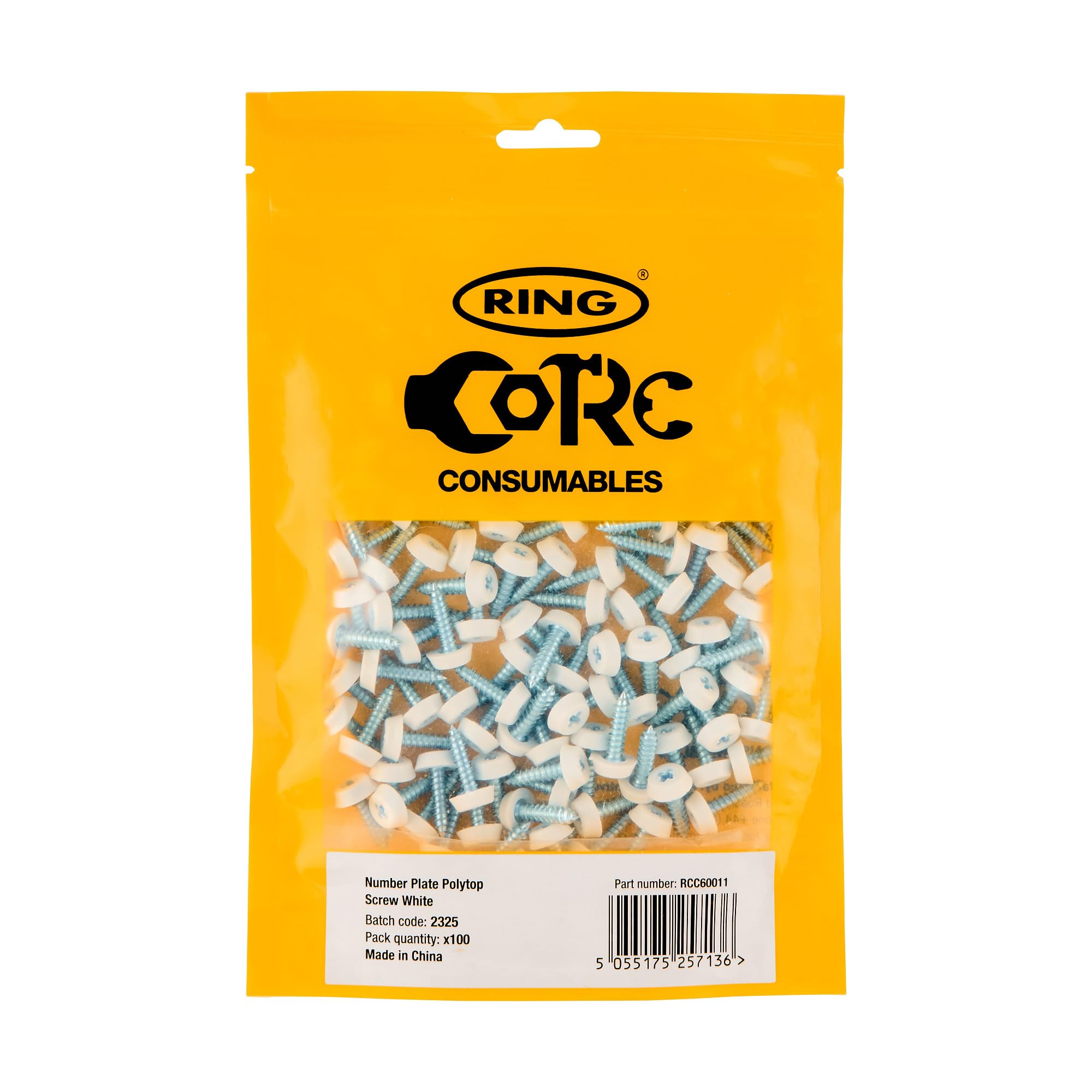 RING Self-Tappers With Plastic Head, White (100 Pcs) Screw Size: 10 x 3/4' (4.8 x 18 mm) Cap Colour: White, Supplied in a Re-Sealable Pack, 100 Pcs