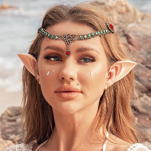 Aukmla Cadena para la cabeza vintage para la frente con orejas de elfo de hada, diamantes de imitación, diadema de fiesta, accesorios para el