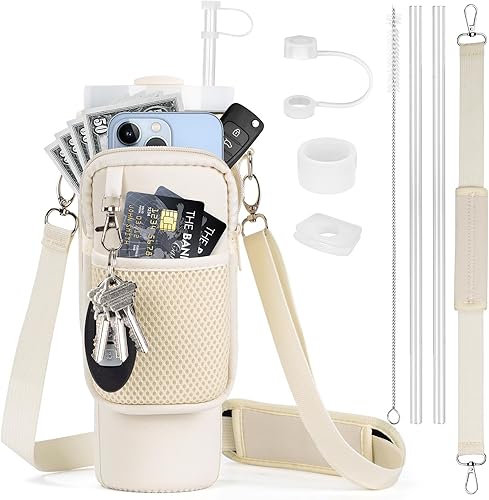 Miniatura 1 de Juyeesm Stanley - Accesorios para tazas, soporte para botella de agua con correa, funda de silicona para popote y tapón a prueba de fugas para vaso