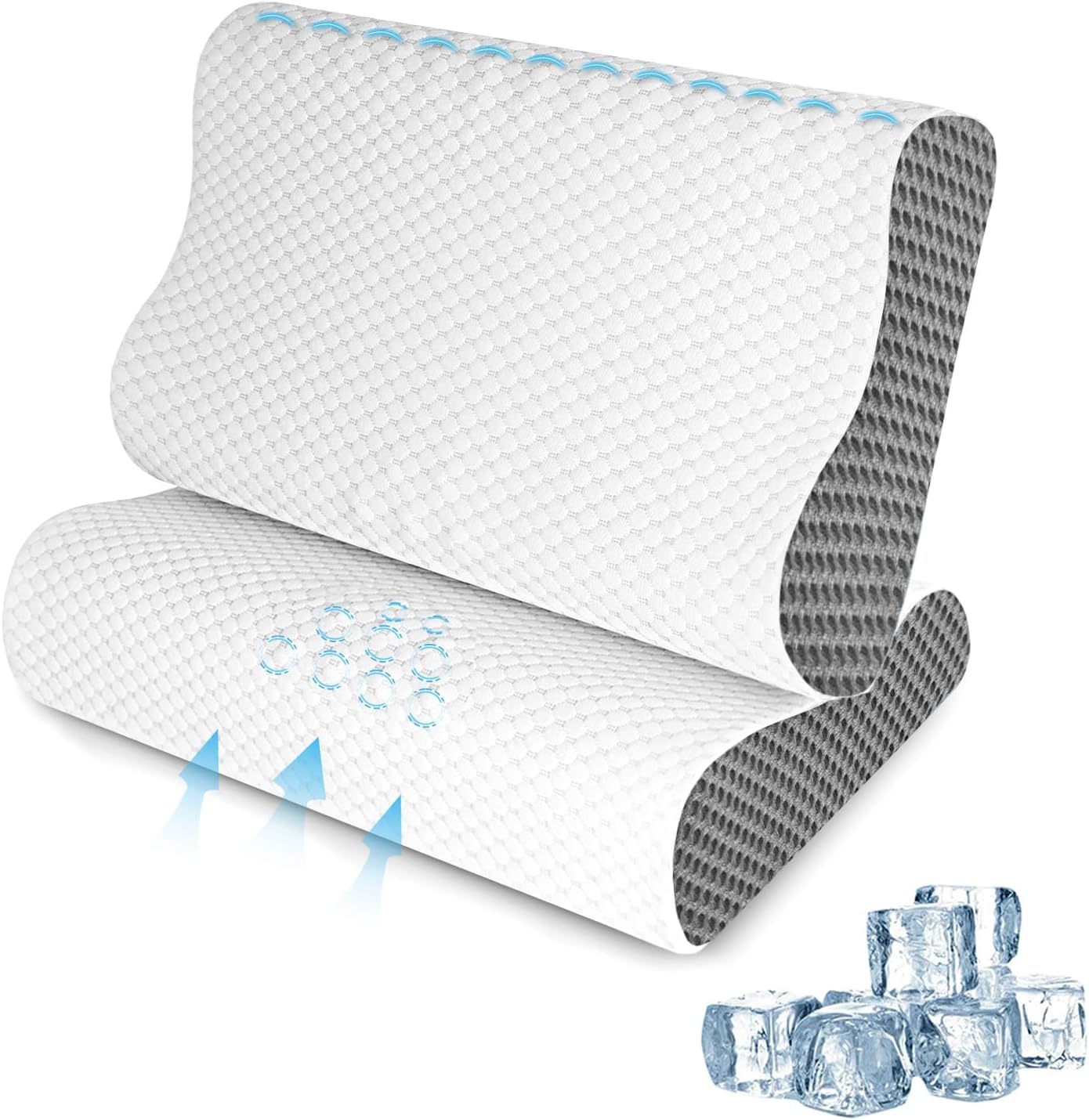 Memory Foam Pillows 2 Pack Neck Pillow - Neck Support Pillow for Pain Relief, Ergonomic Cervical Pillow for Sleeping, Orthopedic Contour Bed Pillow for Side, Back, Stomach Sleepers,Grey
