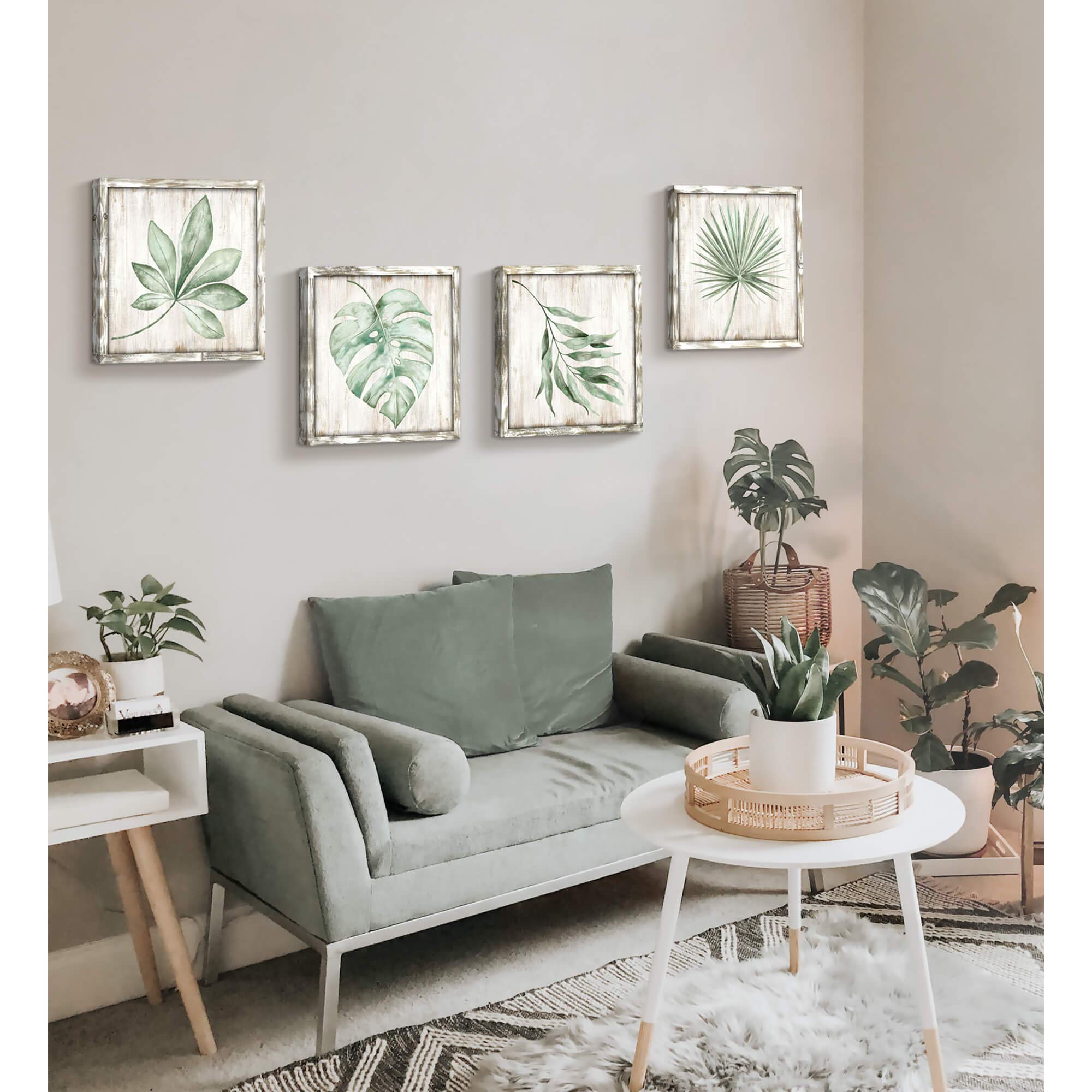ADDMES Decorazione artistica da parete in legno tropicale, motivo botanico con foglie di palma scavate con cornice (nero