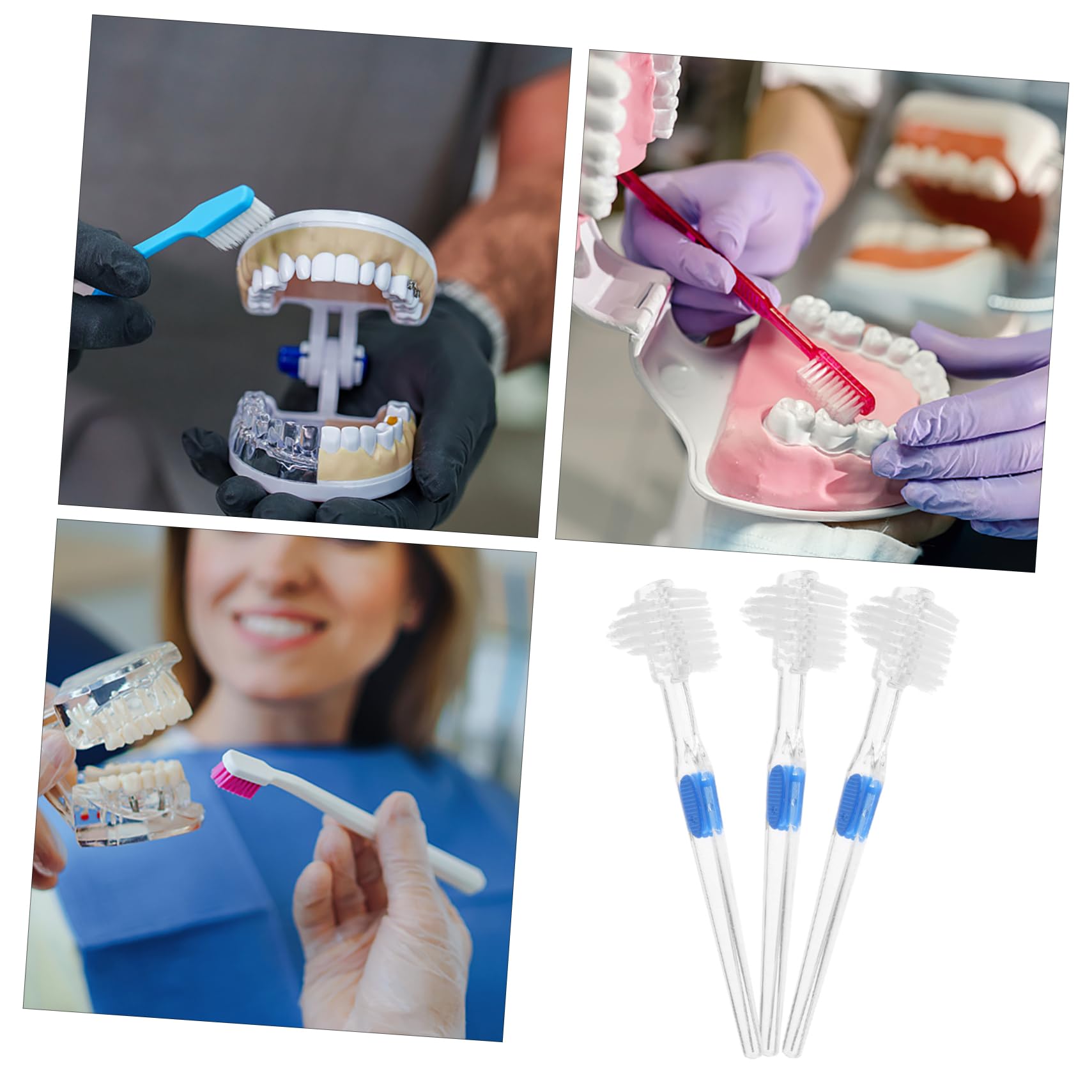 Mobestech 15pezzi Spazzolino Denti Falsi Trasparente Da Spazzola Bifacciale Per Pulizia Dentiere Manico Antiscivolo e Testina Multi-setole Per Rimuovere Macchie e Residui Alimentari