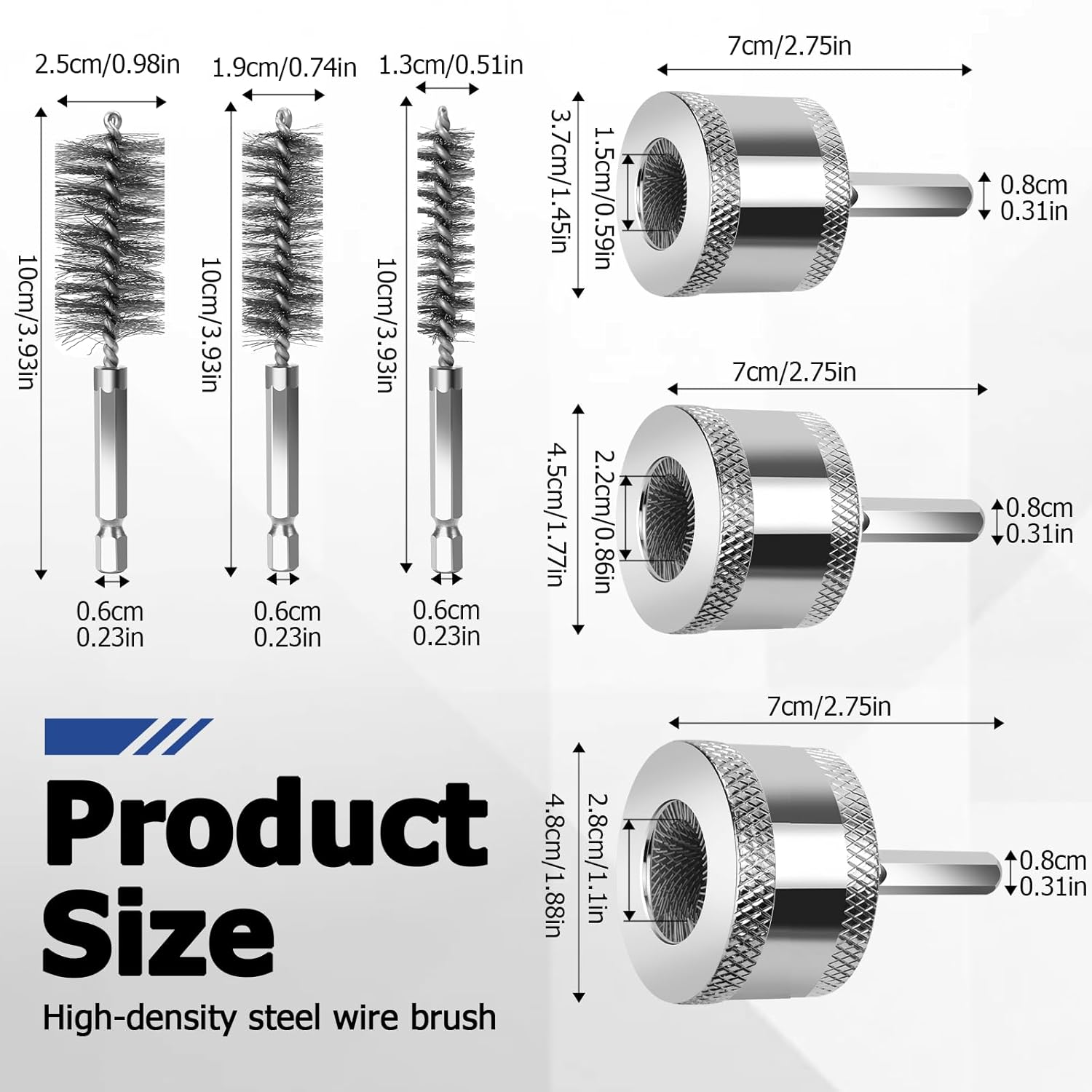 1/2" 3/4" 1" Metal Copper Pipe Cleaner Set - with Replaceable Blades, Tube Cleaning Brush for Power Drill, Removing Stains and Paint from Copper Pipes and Various Metal Pipes