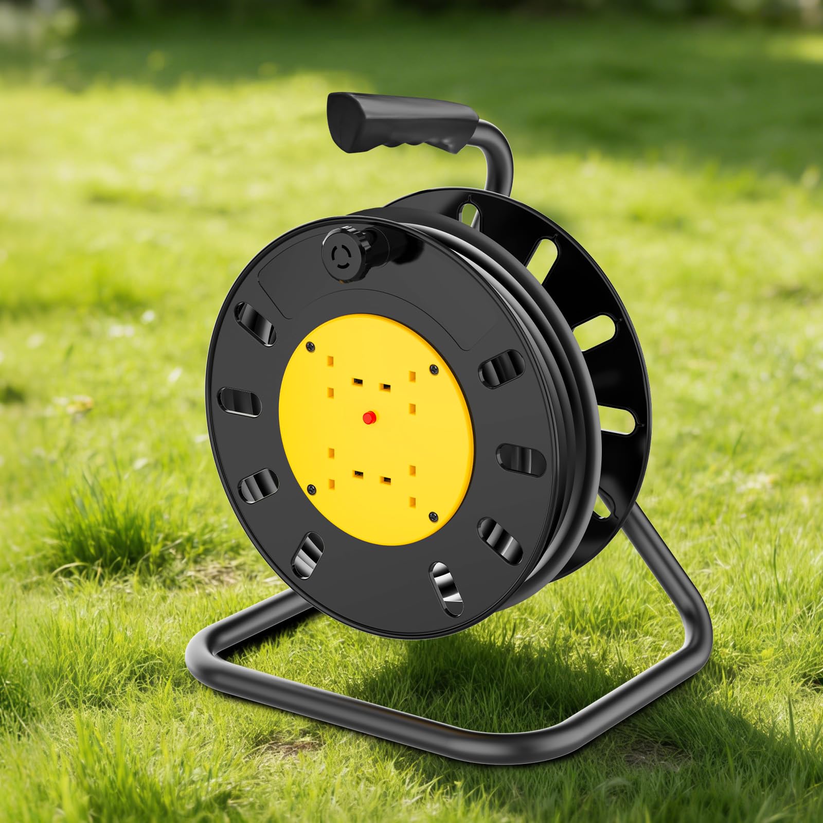 Outdoor 4 Socket Cable Reel Extension Lead with Winding Handle, 25m Heavy Duty Wind-Up Power Retractable Cord Reel, Thermal Cut Out, Four Socket Garden Extension Cable for Garden Workshop Power Tools