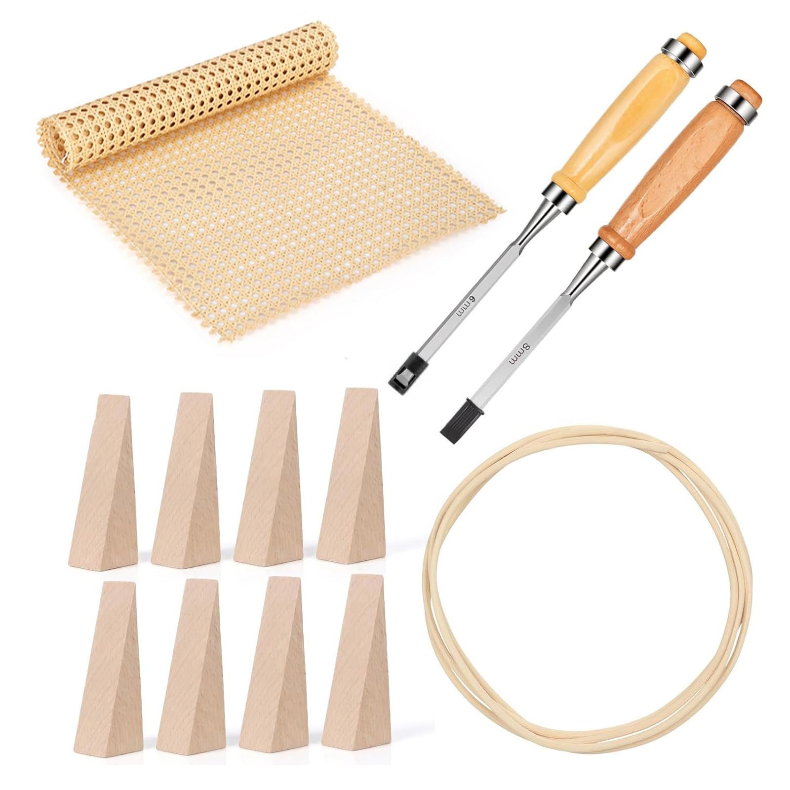 Btgghytr 12Pcs Rattan Furniture Fixing Tools for Handwoven Furniture Restoration with Wood Wedges Rattan Wicker and Screwdriver Restoration Set