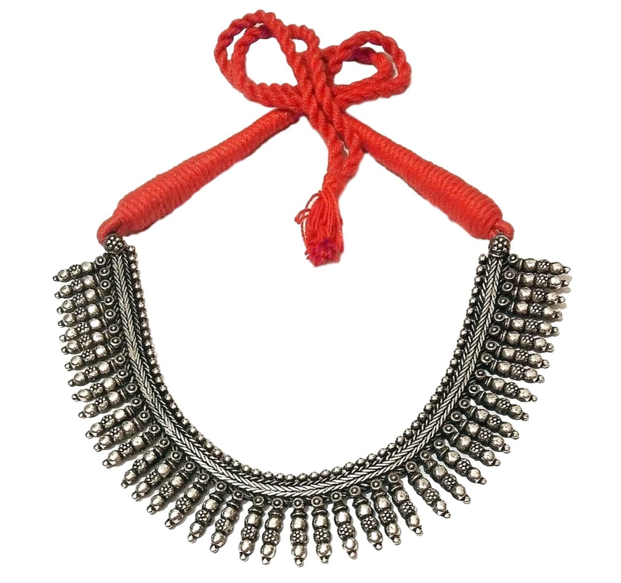 athizay Red thread Oxidised Silver Necklace for Women Antique Silver Oxidised Beads Choker Metal Thread Jewelry for Women and Girl (B08426WVY1) Amazon Price History, Amazon Price Tracker
