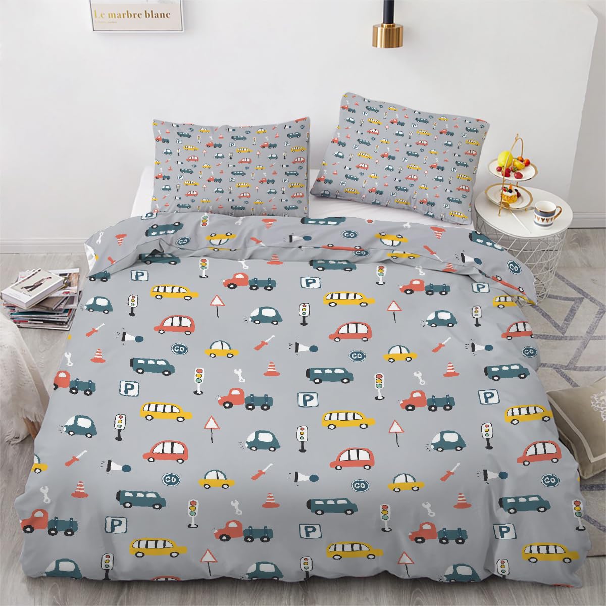 Housse de couette 240x260 style cartoon voiture pour lit de ado