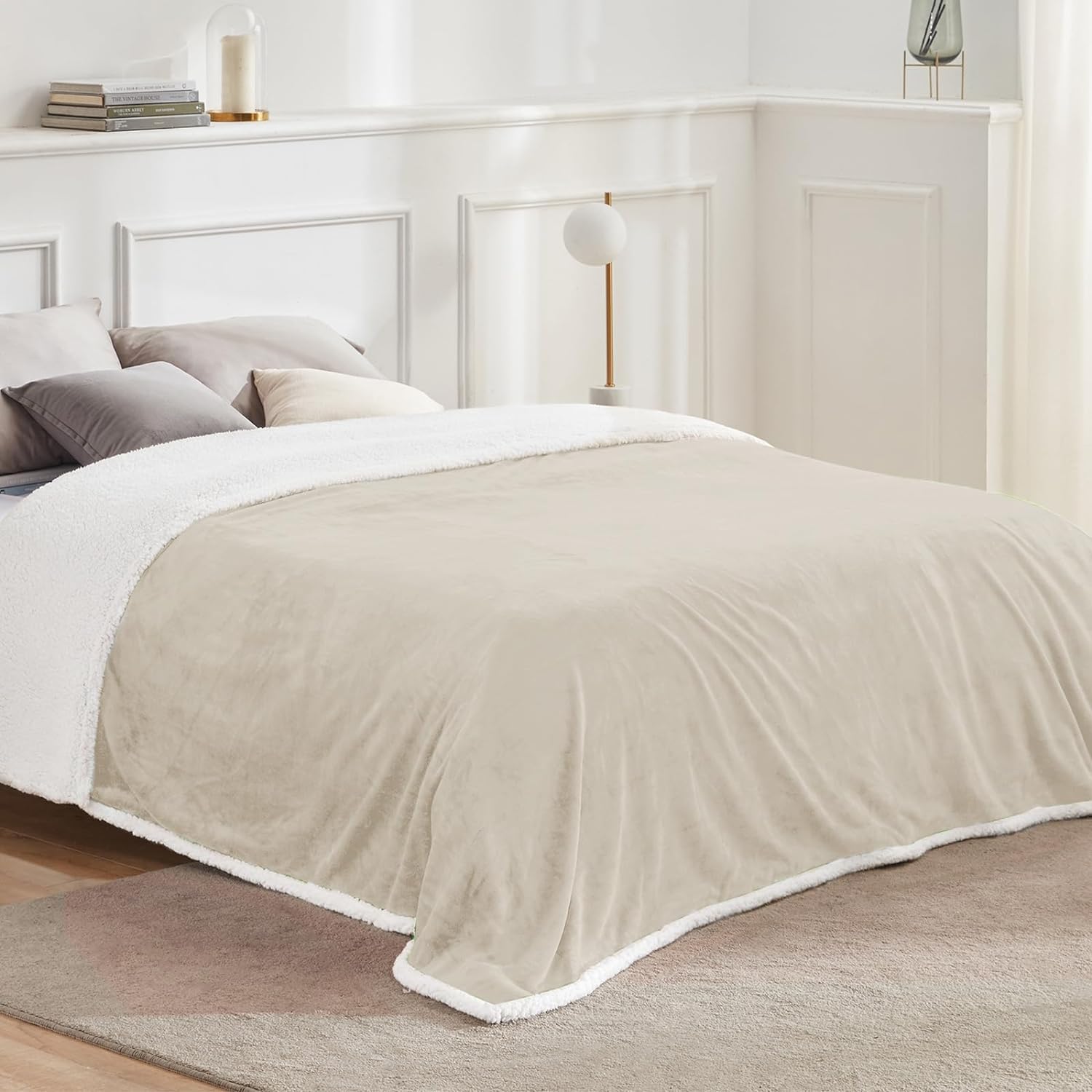 BEAUTEX Sherpa Fleece Throw Blanket Twin Size for Couch - Thick and Warm Blanket for Winter, Fluffy Flannel Plush Twin Blanket, Fuzzy Beige Cuddle Blankets for Couch Bed Sofa (60" x 80", Beige) - Image 7