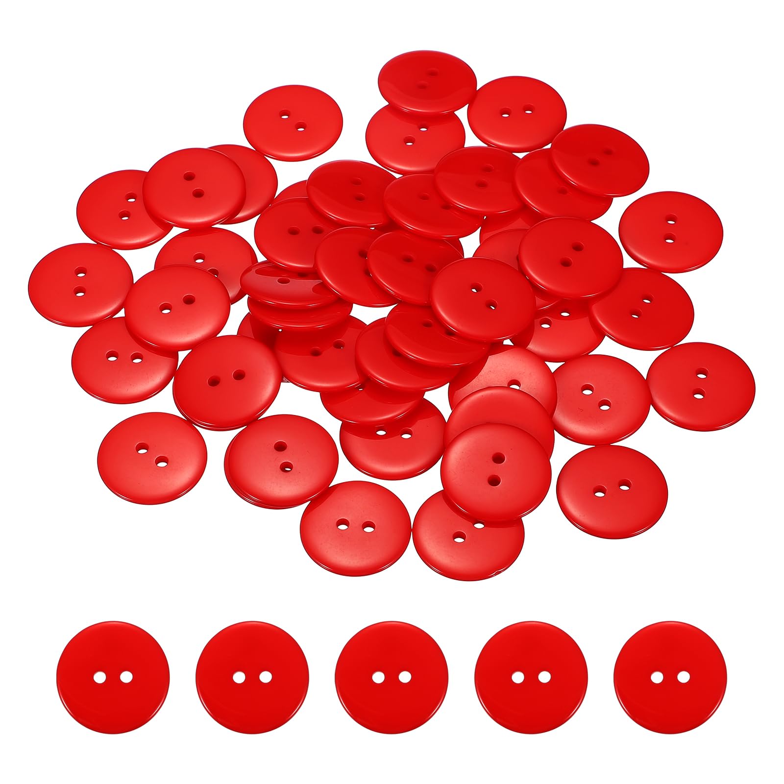 sourcing map 50pcs Resin Sewing Button, 28mm (1-1/8-inch) 2 Holes Round Craft Decorative Buttons for Coat Clothes Holiday Decoration, Red