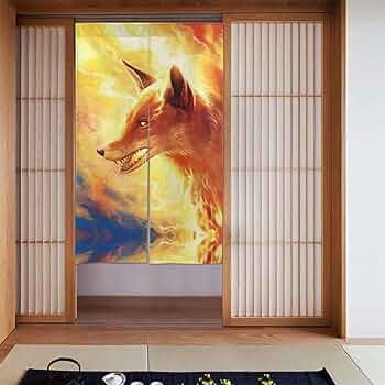 Amazon｜のれん 狐柄 キツネ柄 フォックス 暖簾 間仕切り 北欧 遮光