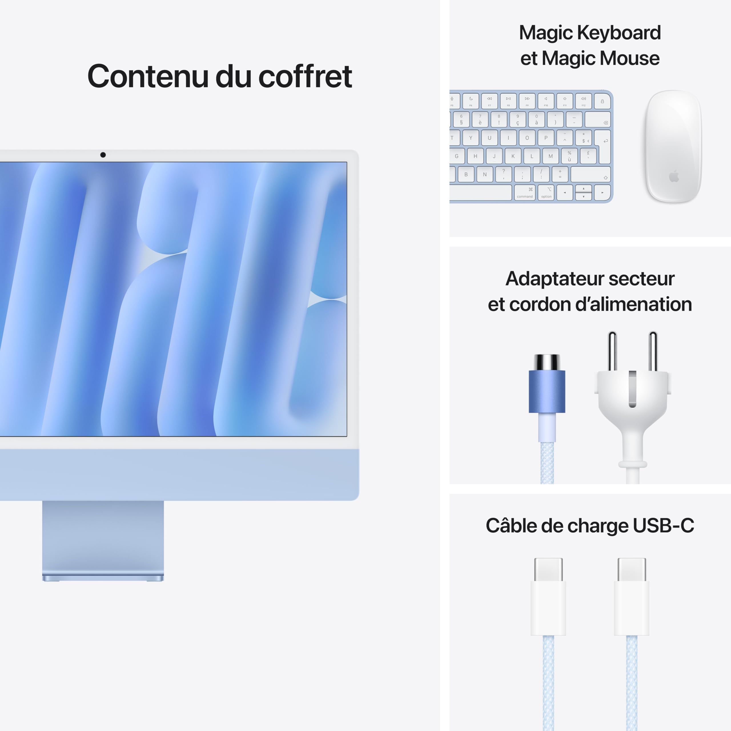 Apple iMac Ordinateur de Bureau Tout-en-Un avec Puce M4, CPU 10 cœurs et GPU 10 cœurs : Conçu pour Apple Intelligence, écran Retina 24'', 16 Go de mémoire unifiée, 256 Go de Stockage SSD ; Bleu