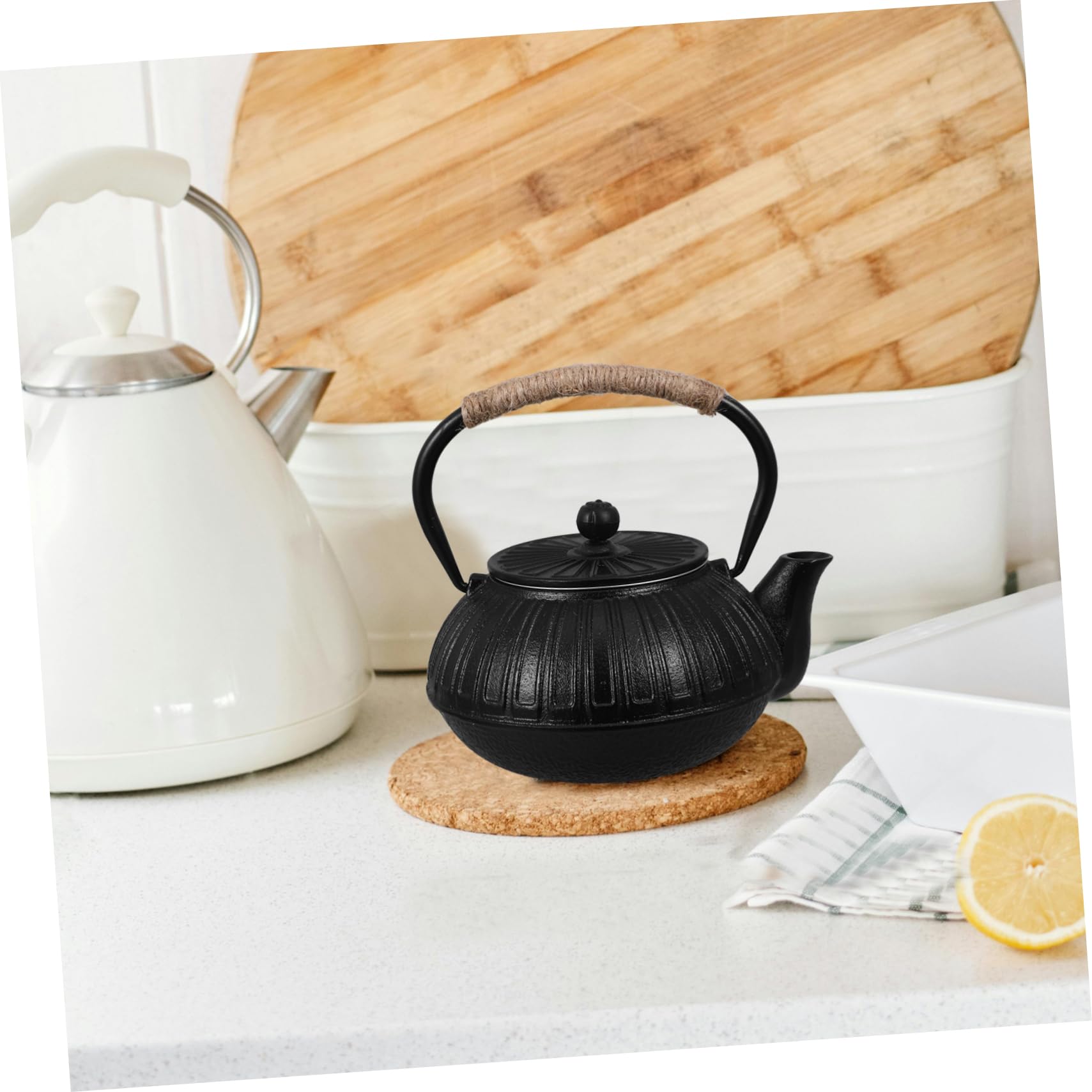PRETYZOOM tetera de hierro fundido inducción largo retro con té pava y tetera japonesa cafetera de camping olla japonesa tetera para acampar teteras planchar Black