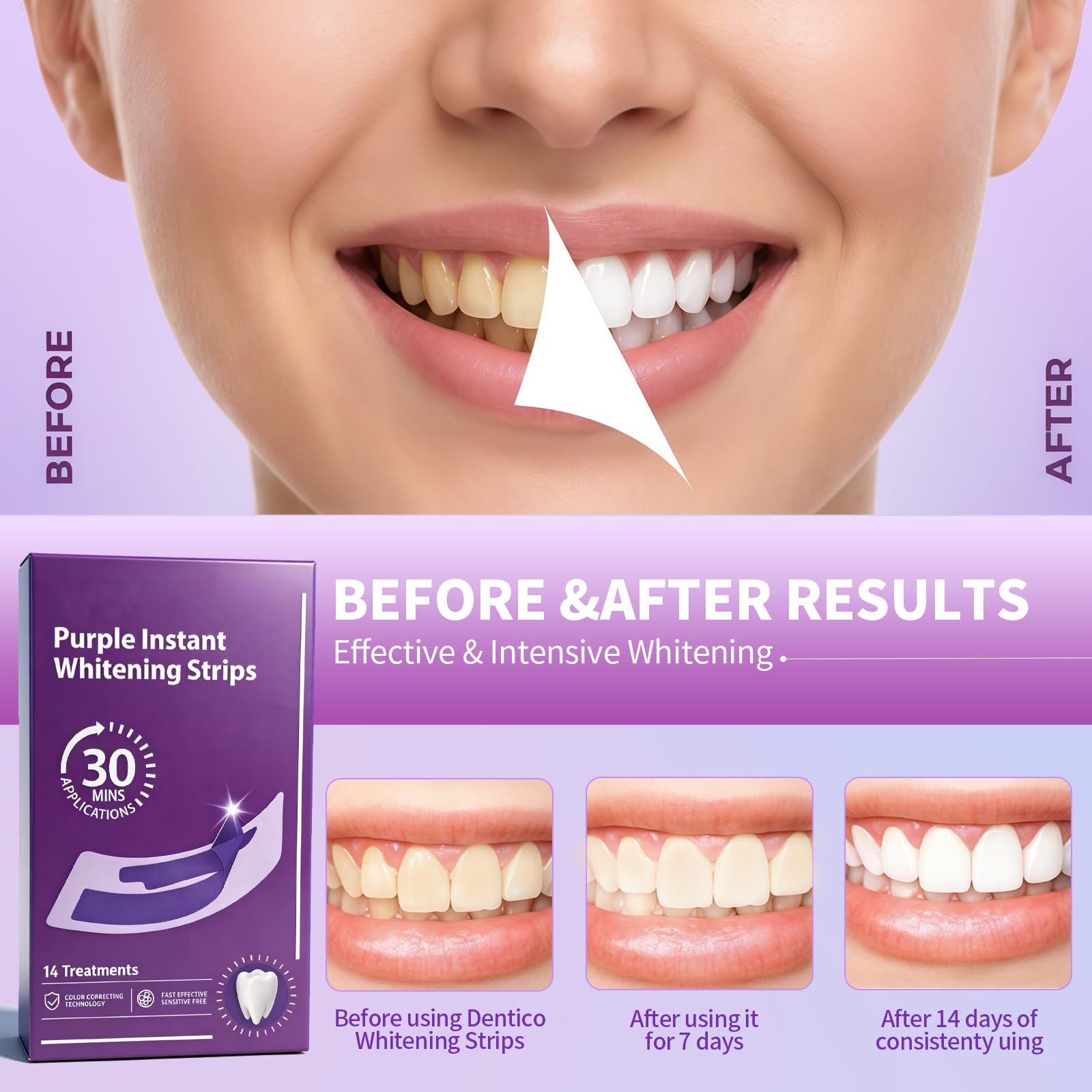 28 Pezzi Strisce Sbiancanti Denti, Strisce Sbiancanti, Whitening Strips per Sbiancamento Delicato, Kit Sbiancante Rapido & Efficace, Antiscivolo & Denti Bianchi, Facile Uso a Casa o in Viaggio