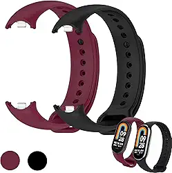 kIT 2 Pulseira para MI Band 8 Preto e Vinho Marsala Bracelete em Silicone TPU Regulavel Macia Confortavel e Regulagem para Vários Tamanhos