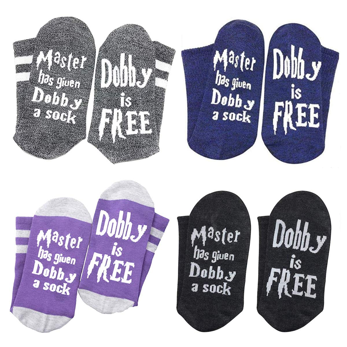 Funny Dobby Socks Novelty Knitted Words Combed Cotton Crew Socks Boyfriend Girlfriend Gift Socks (4 Pairs, One Size, one_size)