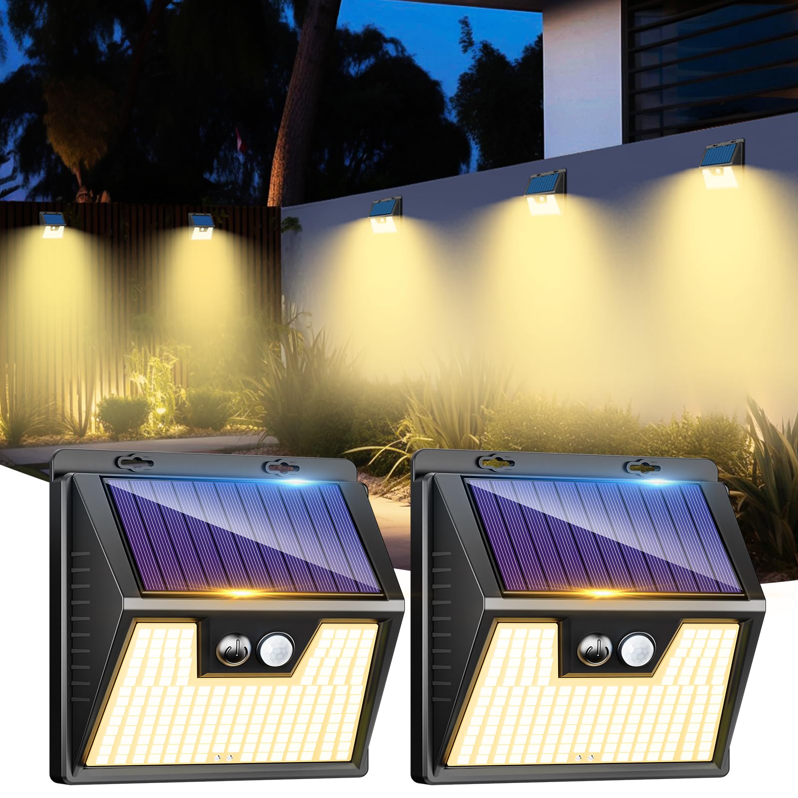 LOTMOS 6 Pack Solar Lights Outdoor Garden, 176 LED Ultra Bright Security Lights Motion Sensor, 3 Modes Waterproof Solar Powered Wall Fence Lights for Outside Stair Garage Yard Frontdoor, Cool White — view 16