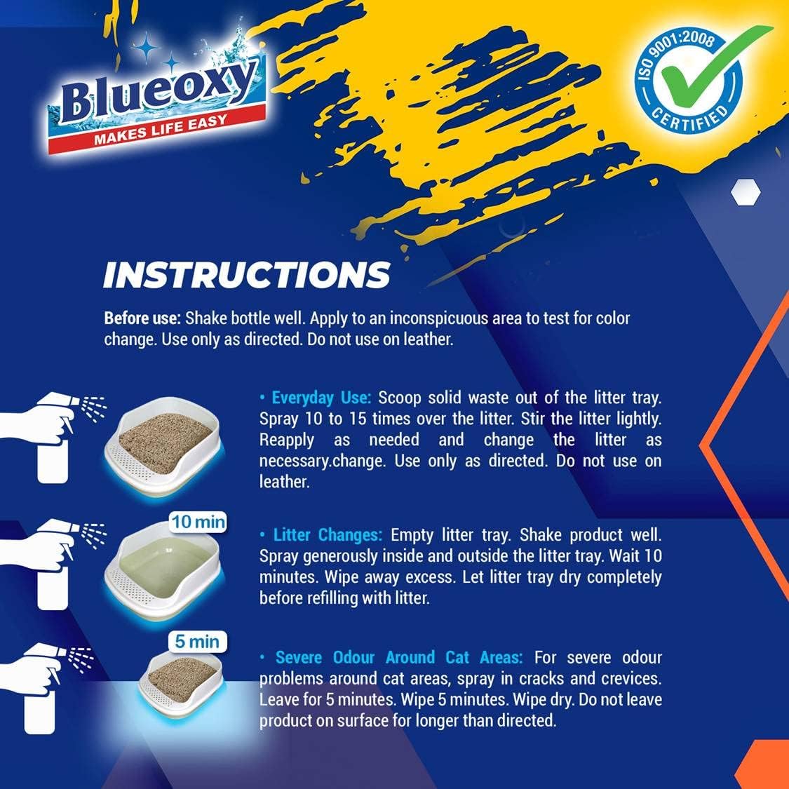 BLUEOXY Orange Cat Litter Tray Cleaner And Deodorizer |Ecology Formulation |Little Tay Cleaner |Odour Remover |Deodorizer |Rtu |Cat Pan Cleaner |Spray 500 Ml |Qty 1 1