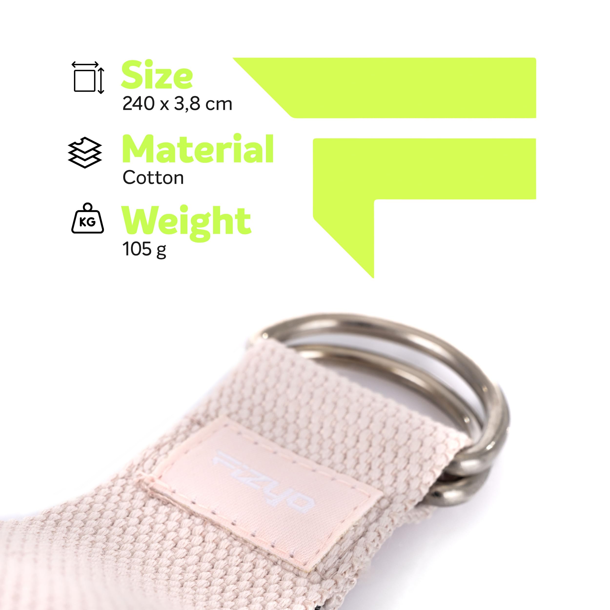 Fizyo Bawełniany Pasek do Jogi, Pilatesu, Fitnessu, Regulowany z Metalową Klamrą D, 100% Bawełny, Długi 240 cm, Idealny do Rozciągania i Trzymania Pozycji, dla Początkujących i Zaawansowanych