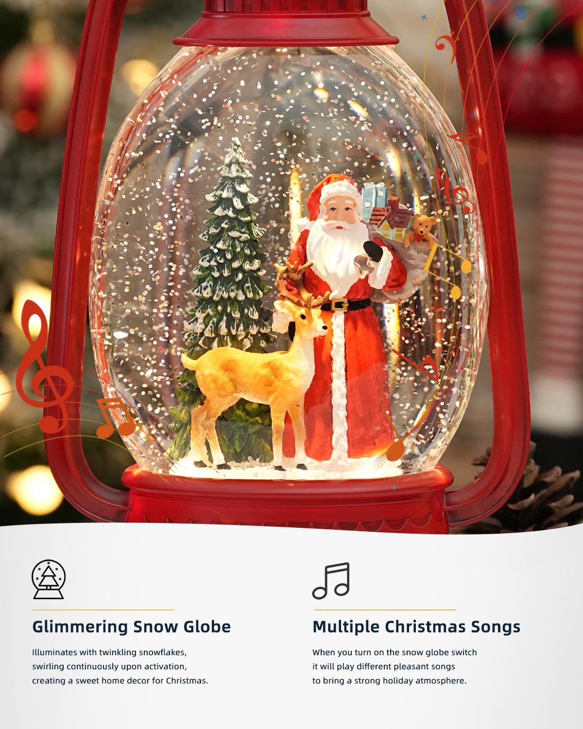 Globos de nieve de Navidad, globo de nieve con Papá Noel, linterna de globo de nieve brillante con temporizador, globo de nieve musical de Navidad para decoración de Navidad (Santa)