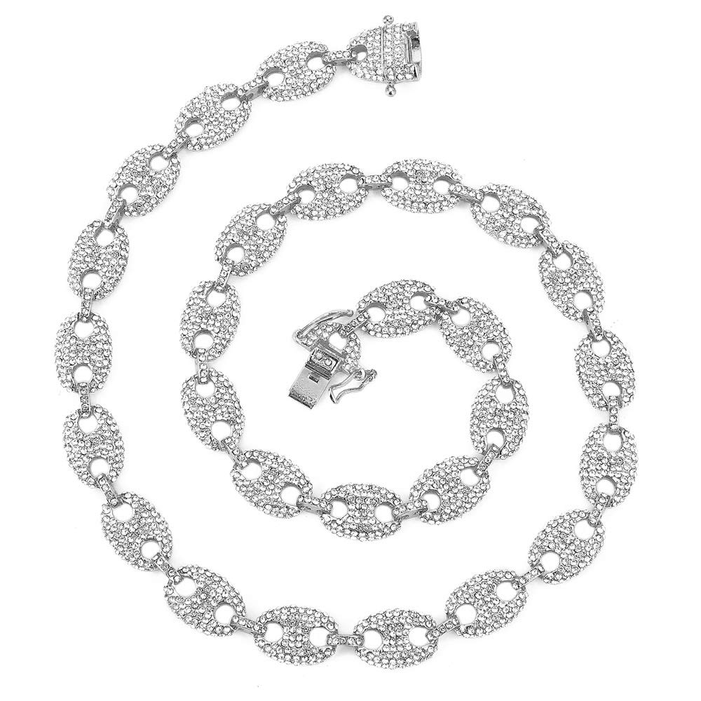 FW JewelryGold Mariner Cuban Link Chains for Men,Silver Iced Out Coffee-bean Cuban Necklaces,Hip Hop Cuban Chains 16-30 Inches