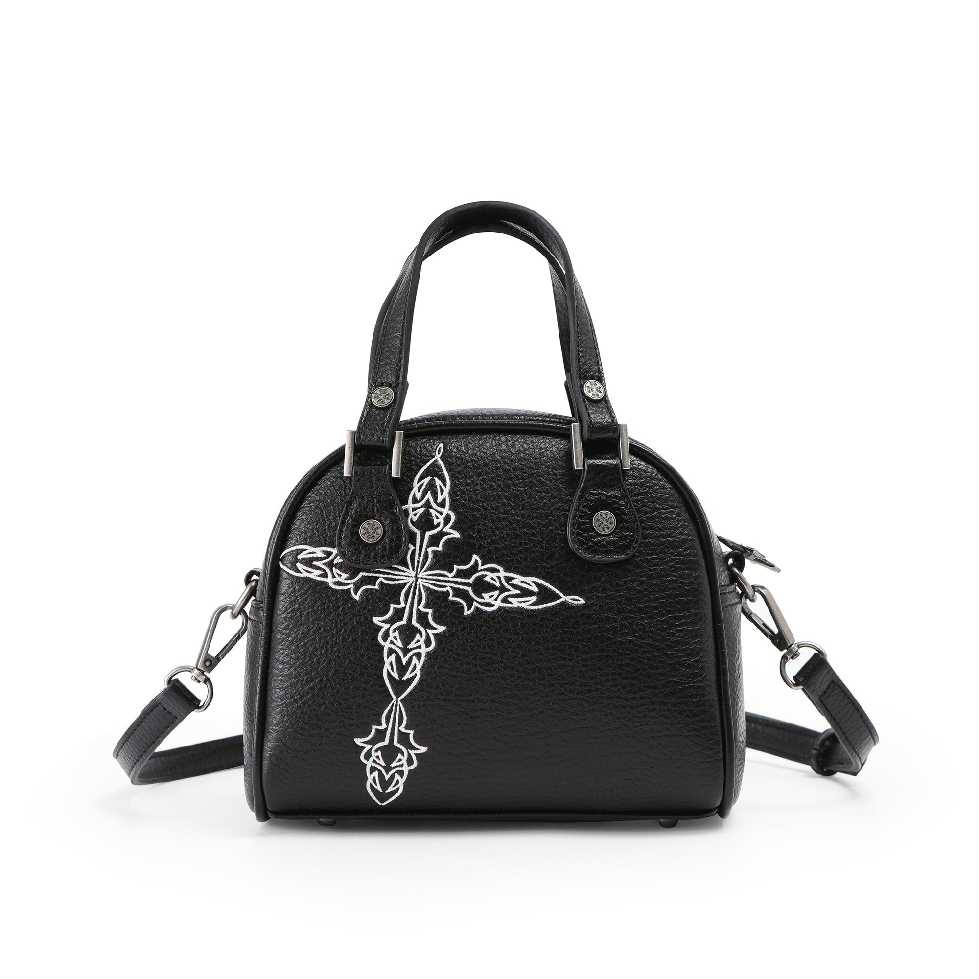 Von Dutch Bowling Bag Purse, Small Bag Crossbody Strap and Top Handles, 8" L x 7" H x 7.5" W, Y2K Purse (Black and White)