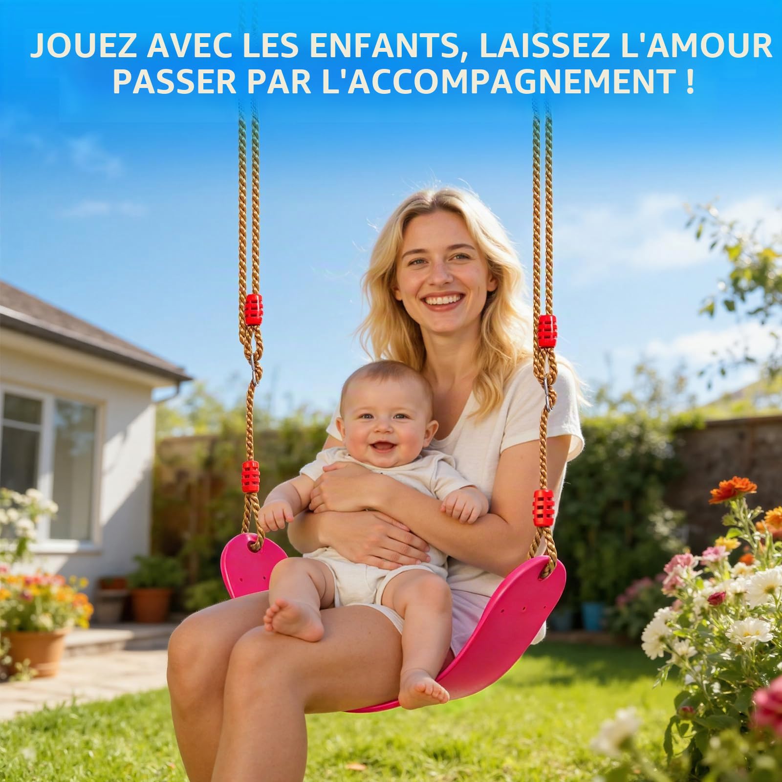 EXTSUD Balançoire pour Enfants Siège avec Corde Matériau EVA Flexible 66x14cm Max Charge 150kg (Rose)