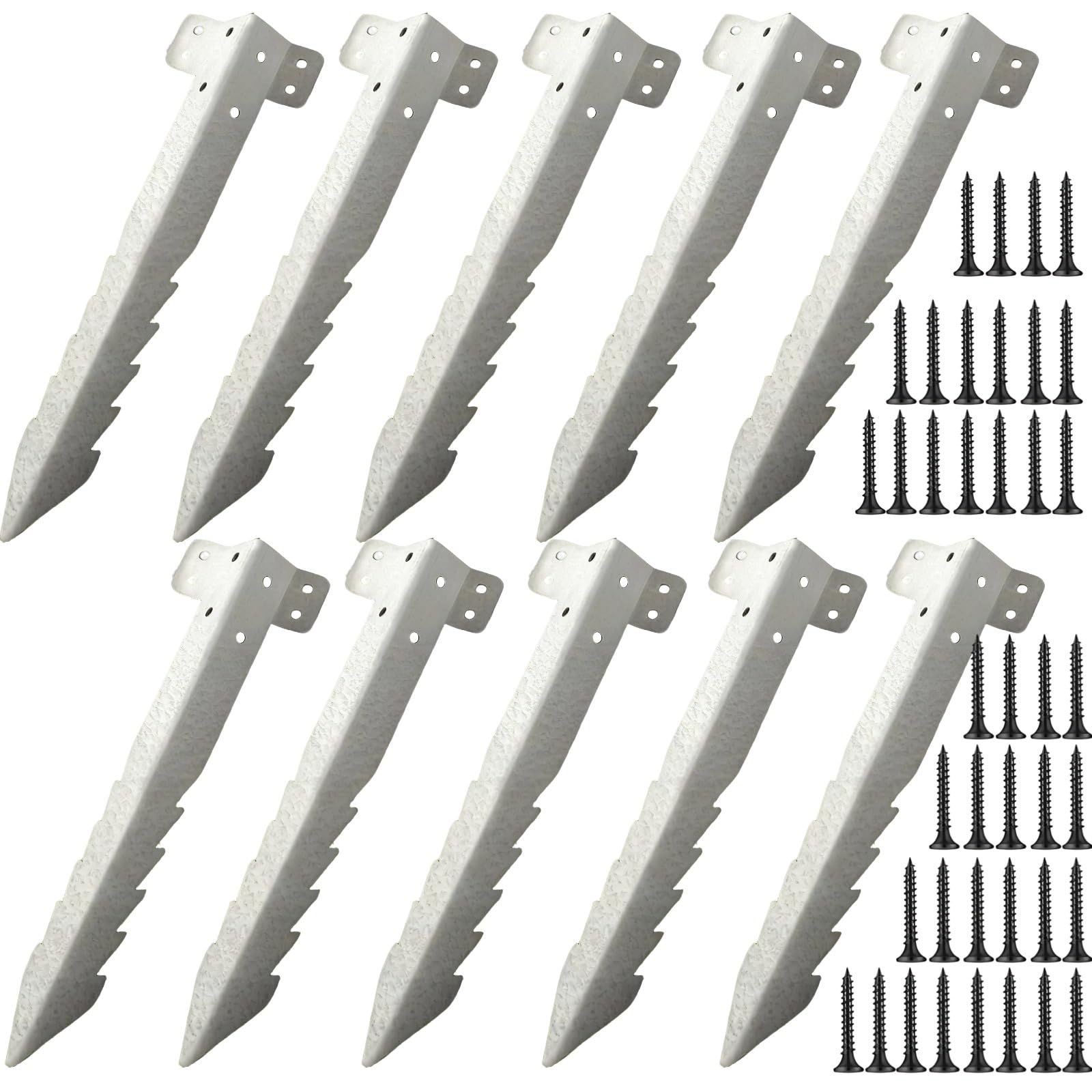 10 pièces supports pour traverses de chemin de fer, piquets de jardin métalliques 10 x 5,7 in en acier galvanisé, contre la rouille et la corrosion, bordure d'allée robuste avec vis pour pose simple