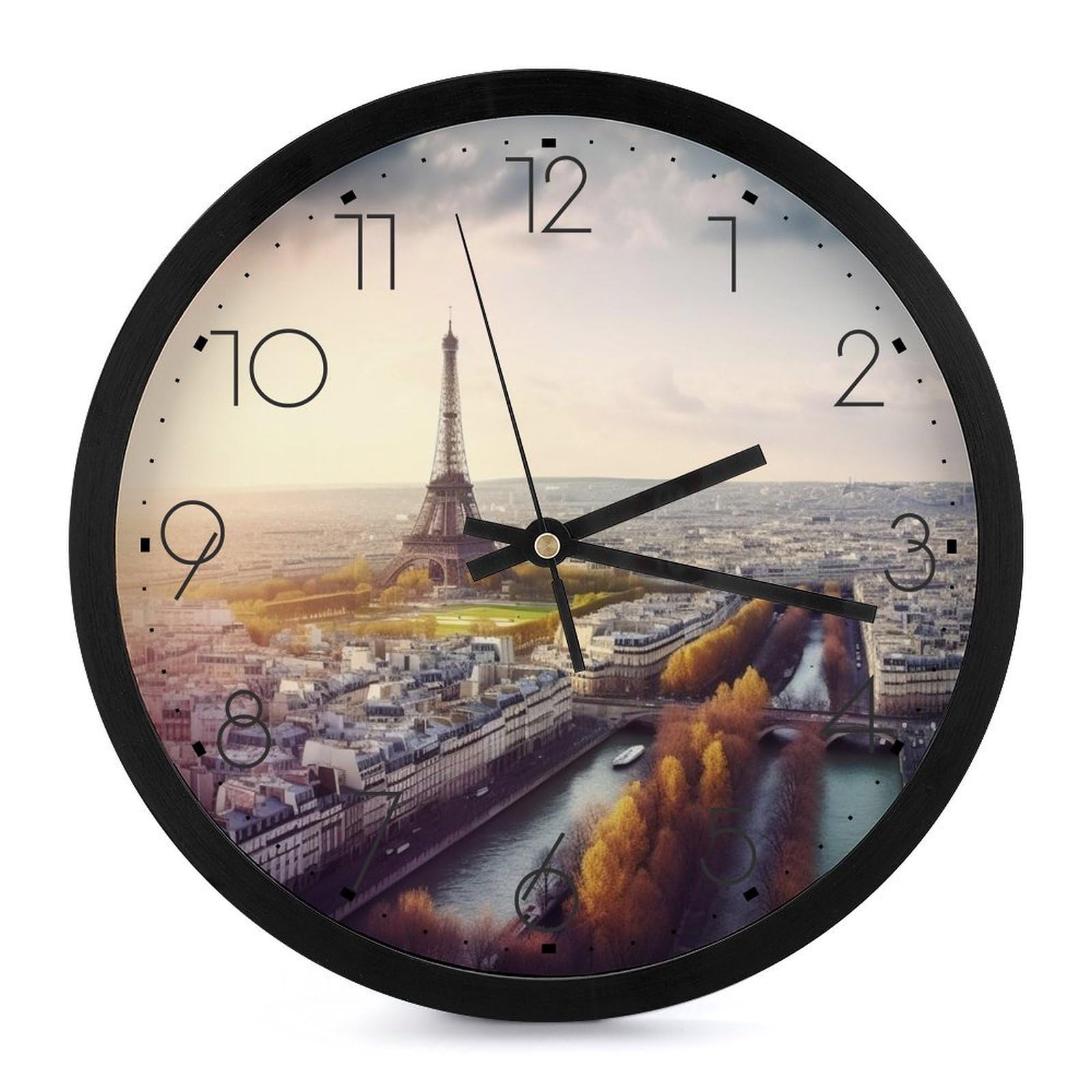 Horloge murale moderne Paris de 25,4 cm ronde et silencieuse pour salon
