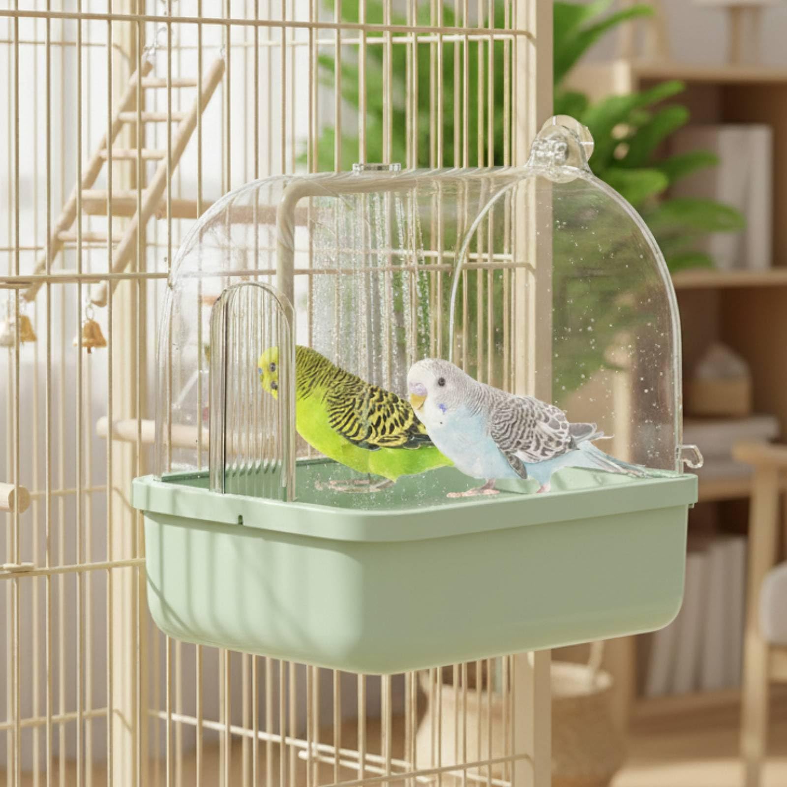 Hängende Badehaus Vogel Badewanne, Automatisches Vogelbad mit Pumpe/Filter, Vogeltränke Bad Dusche Vogelkäfig Zubehör für Sittiche Papagei Wellensittich (Grün)