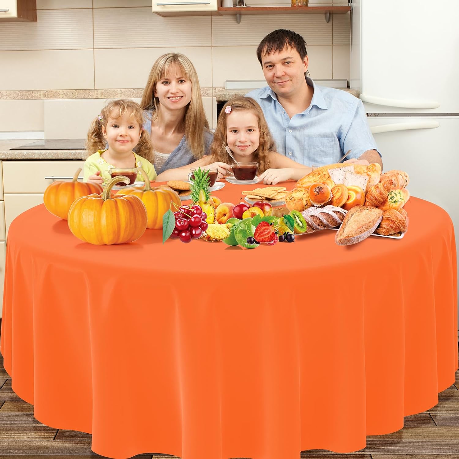 MASHAN 12 Pcs Plastic Fall Tablecloth Yellow Orange Green Coffee Round Tablecloths Disposable Round Table Covers for Fall Harvest Thanksgiving Day Family Birthday Baby Shower Party Decorations,84inch