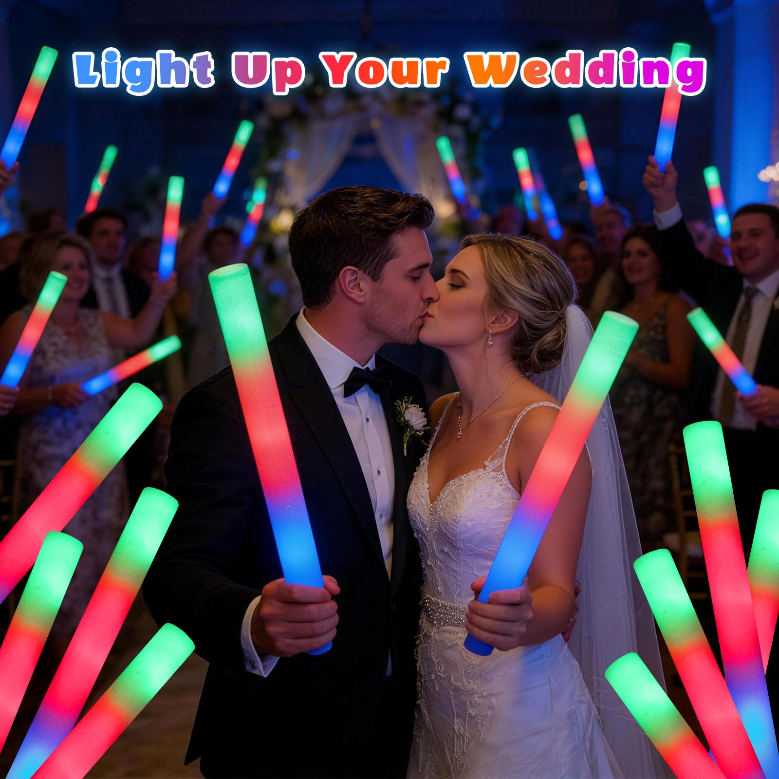 SHQDD 125 bastoncini luminosi in schiuma, si illuminano al buio per feste, con 3 modalità lampeggianti colorate, confezione per feste per matrimoni, compleanni, concerti, Capodanno, Halloween, Natale