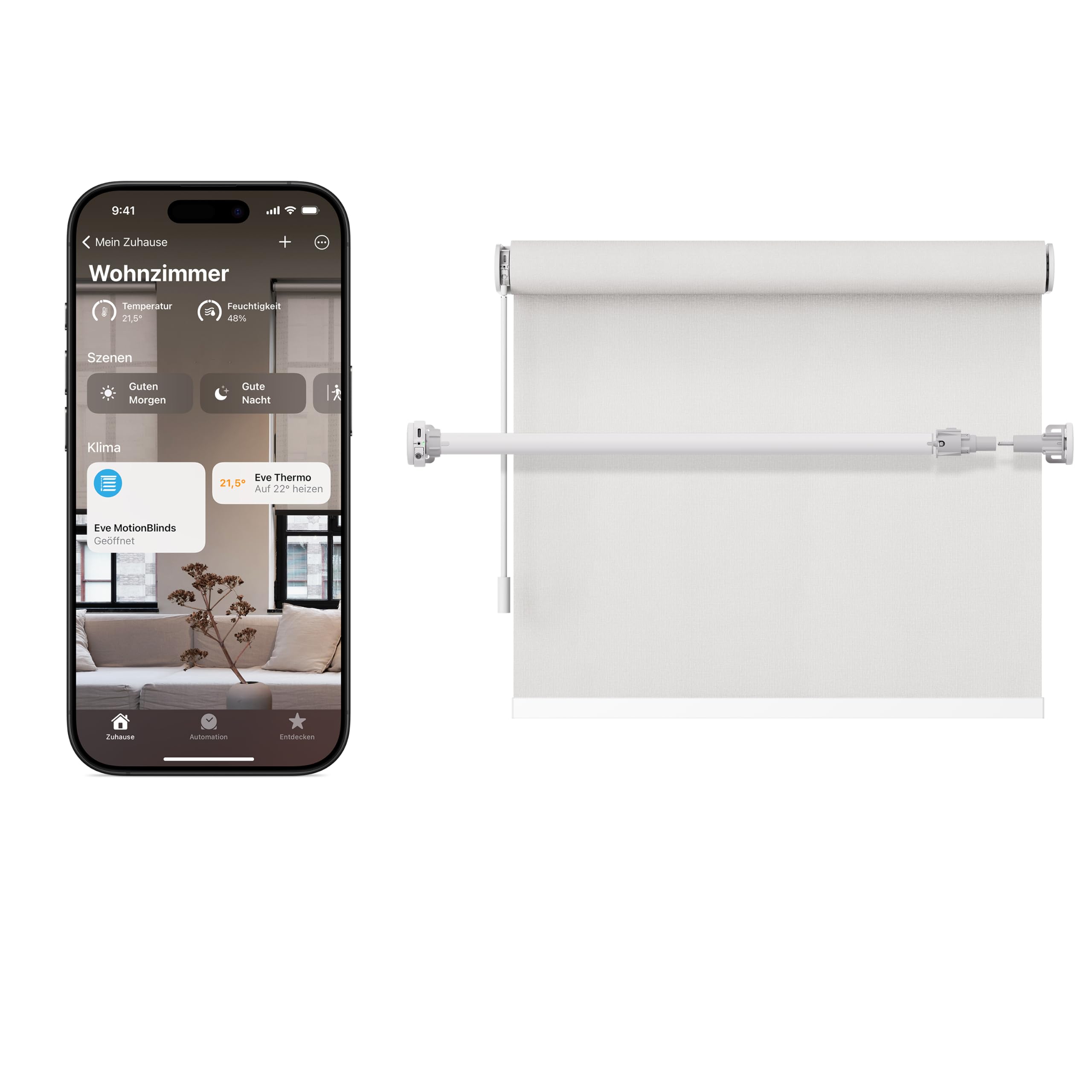 Eve Motionblinds Upgrade Kit (Matter) - Motor für kleine Rohrdurchmesser | macht bestehende Innenrollos smart (App-/Sprachsteuerung/Zeitplan), für Alexa/Apple/Home Assistant/SmartThings/Google