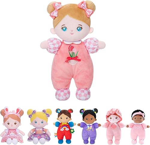 OUOZZZ Muñeca de bebé suave para niñas, primera muñeca de bebé, muñeca de trapo de felpa para dormir, abrazo, tulipán, juguete rosa para niños