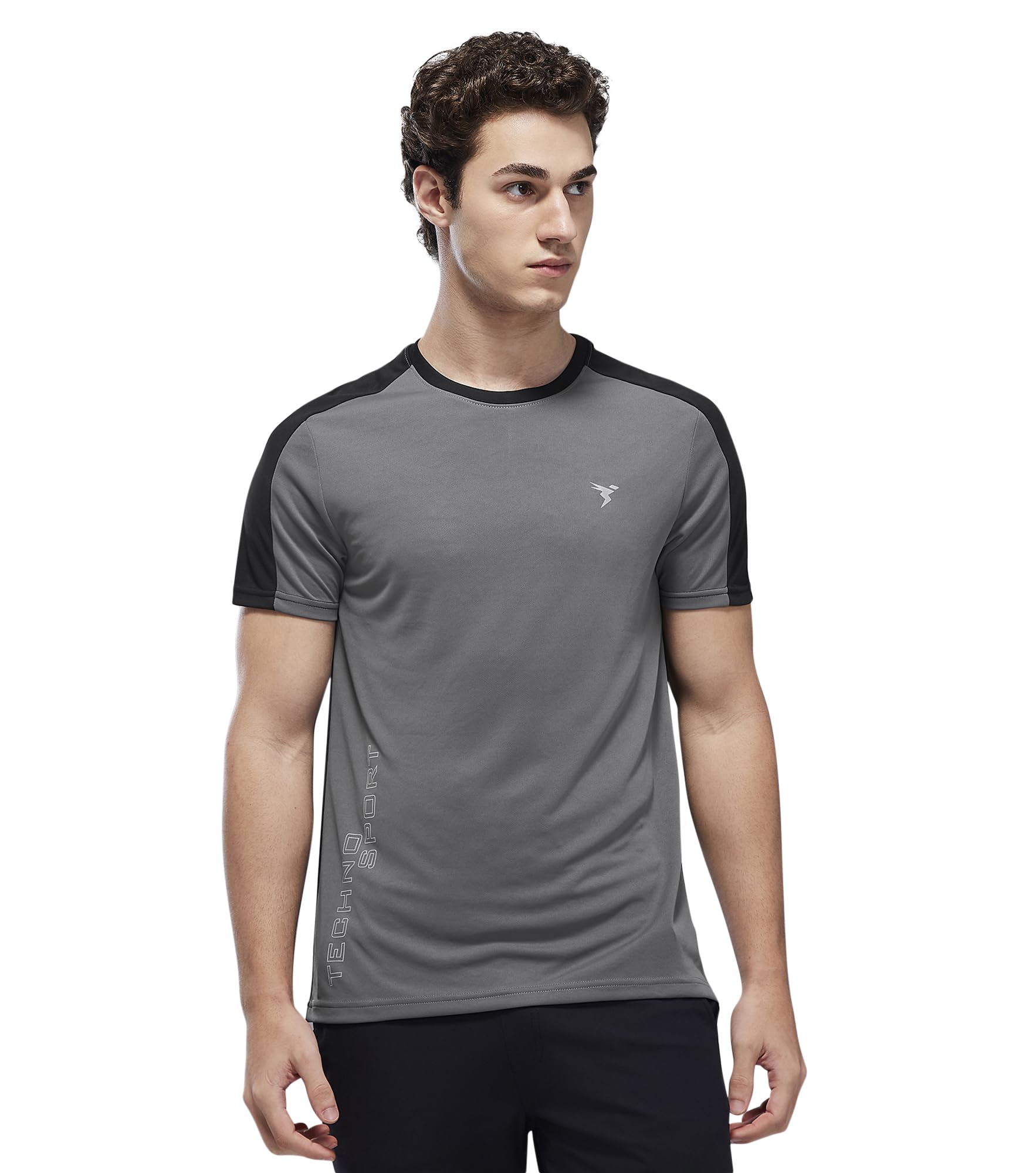 TECHNOSPORTMen's Slim Fit Color Block Short Sleeve T-Shirt with Technocool, Quick Dry and Anti Microbial Fabric for Sports, Gym and Regular Uses
