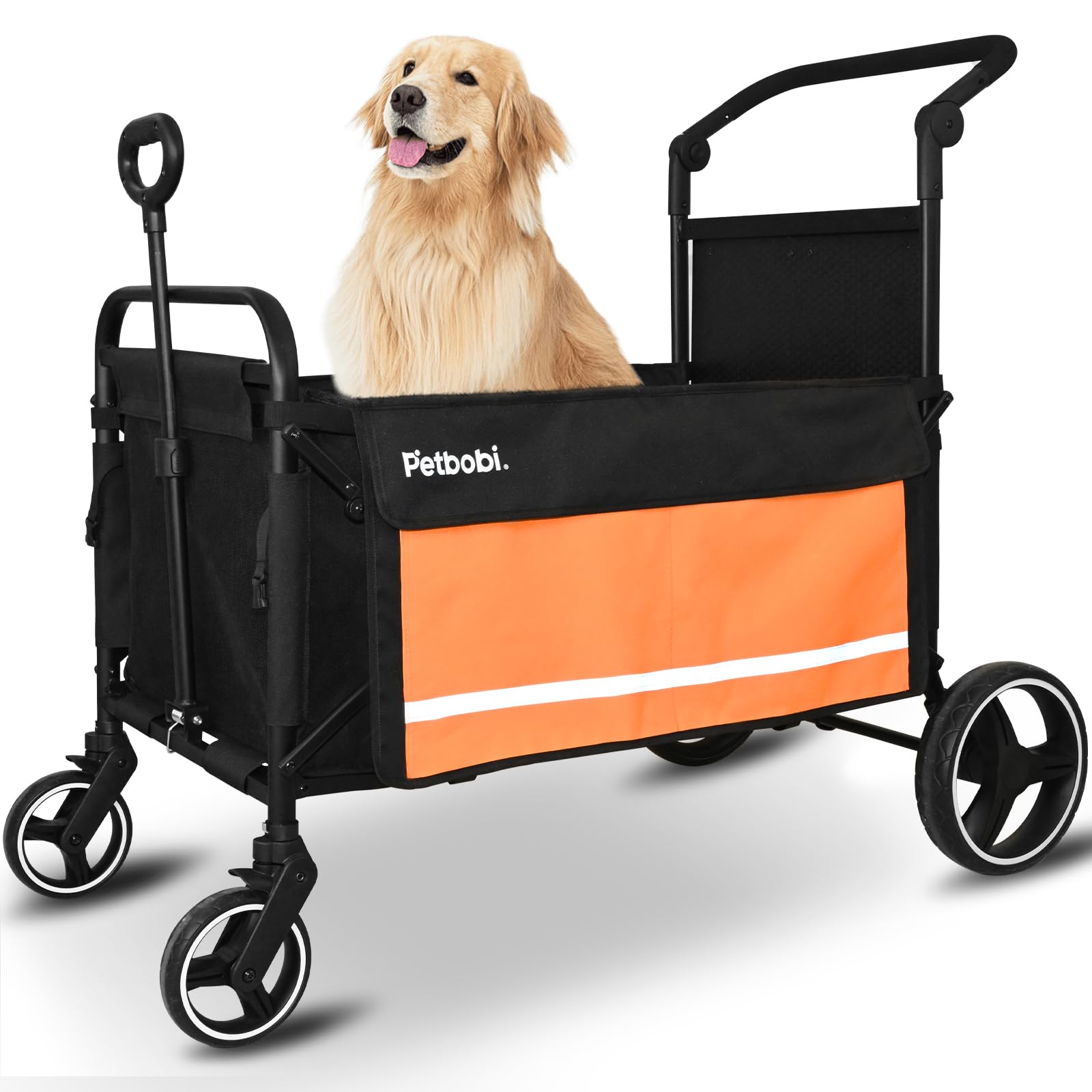 Petbobi Dog Wagon Stroller for Large & Medium Dogs - 2-in-1 Push-Pull Pet Stroller with Ramp, Foldable All Terrain Wagon Cart, One-Step Brake,