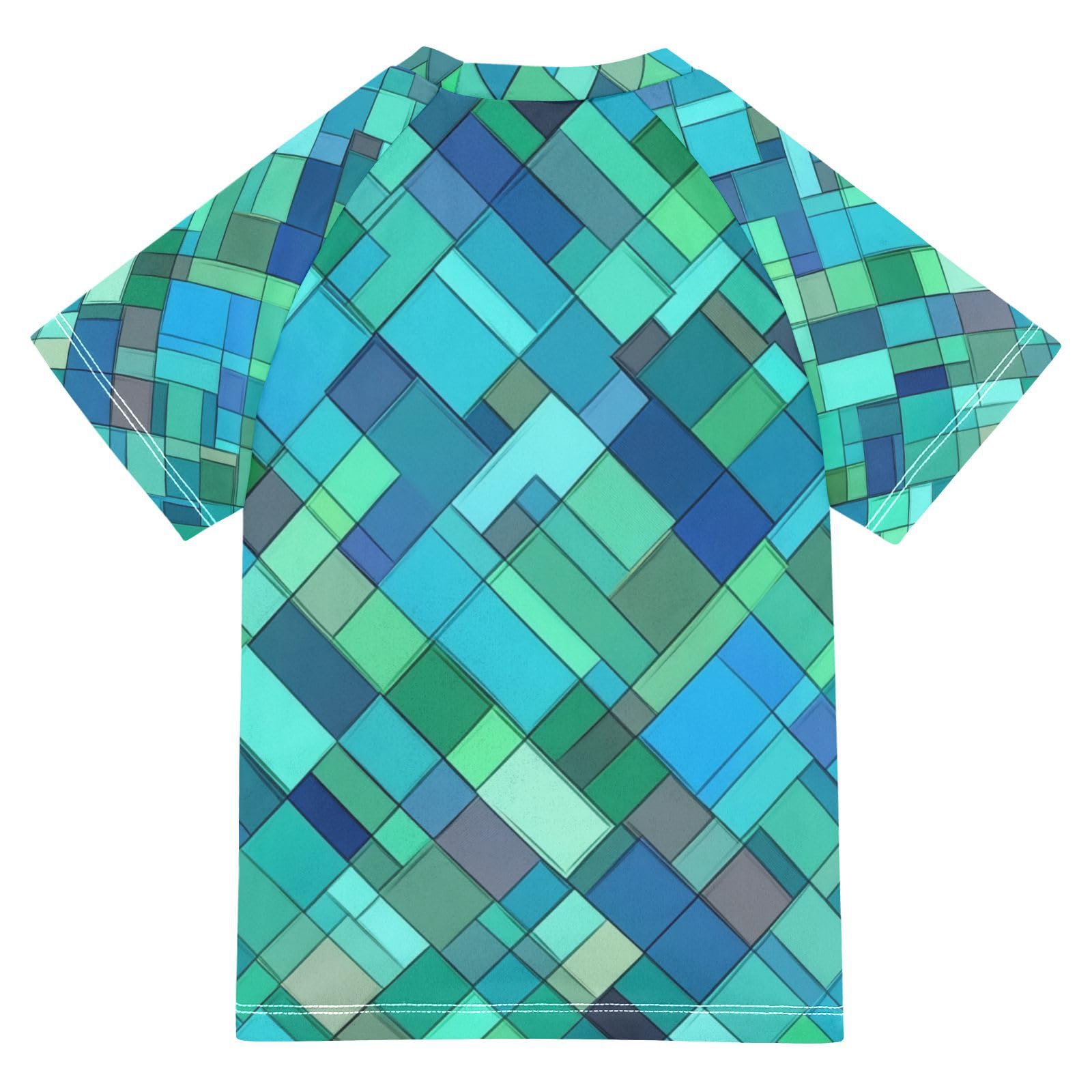 Kids Bathing Suits Boys Short Sleeve Little Girls Swimsuit 4T Rhomboid Turquoise Green