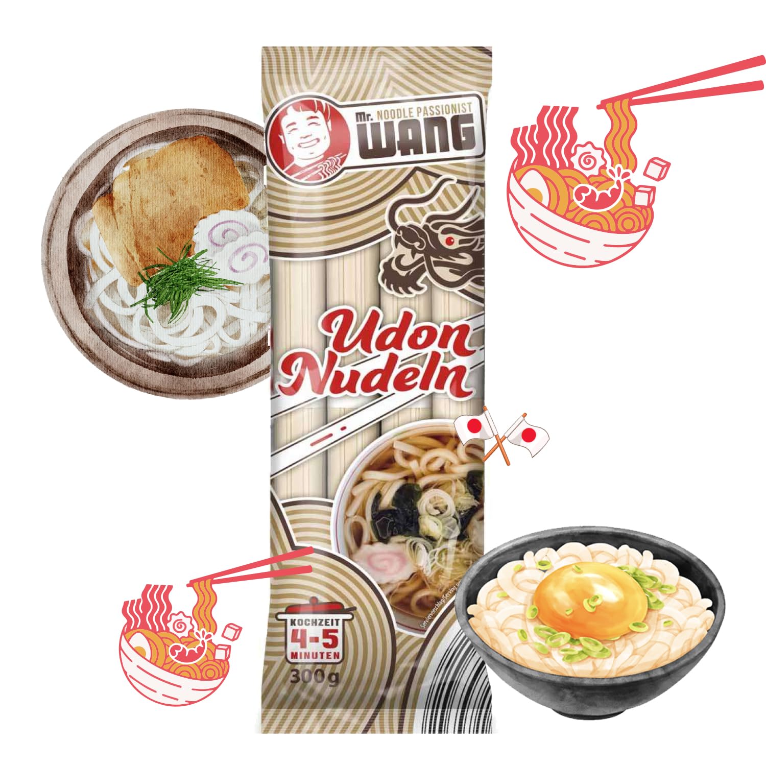Mr. WANG Udon Pasta di grano giapponese per zuppe, insalate, ciotole e piatti wok